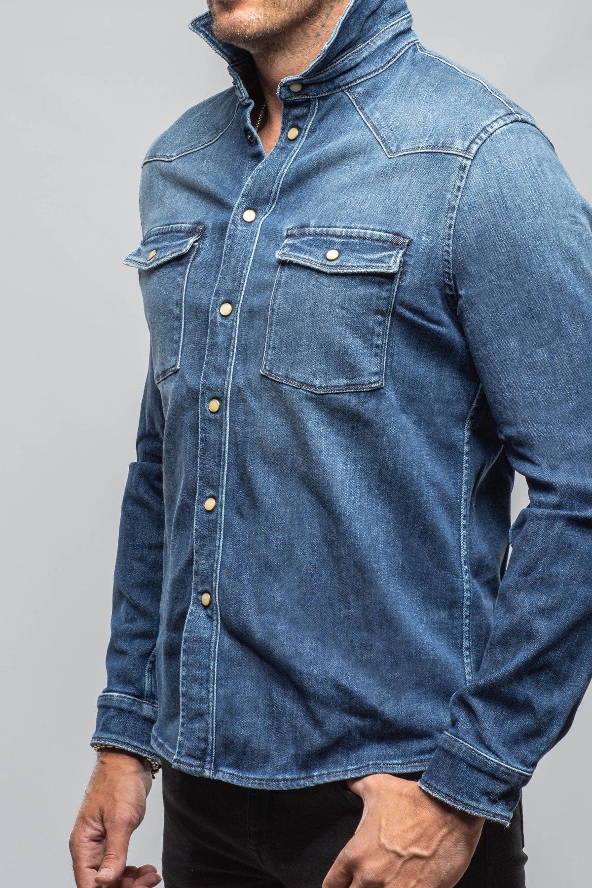 Roper Over-Dyed Western Snap Shirt In Medium Dark Blue - Image 5