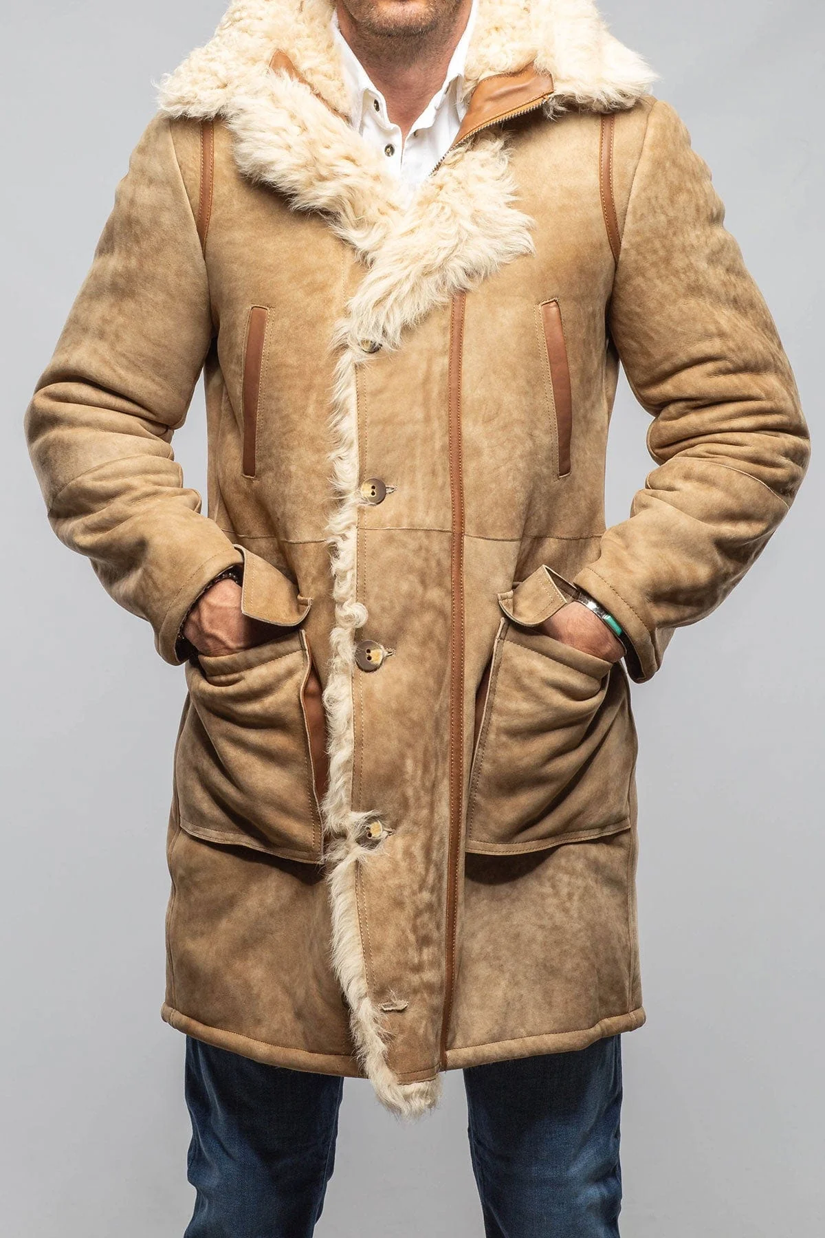 Rustic Mid length Shearling In Champagne