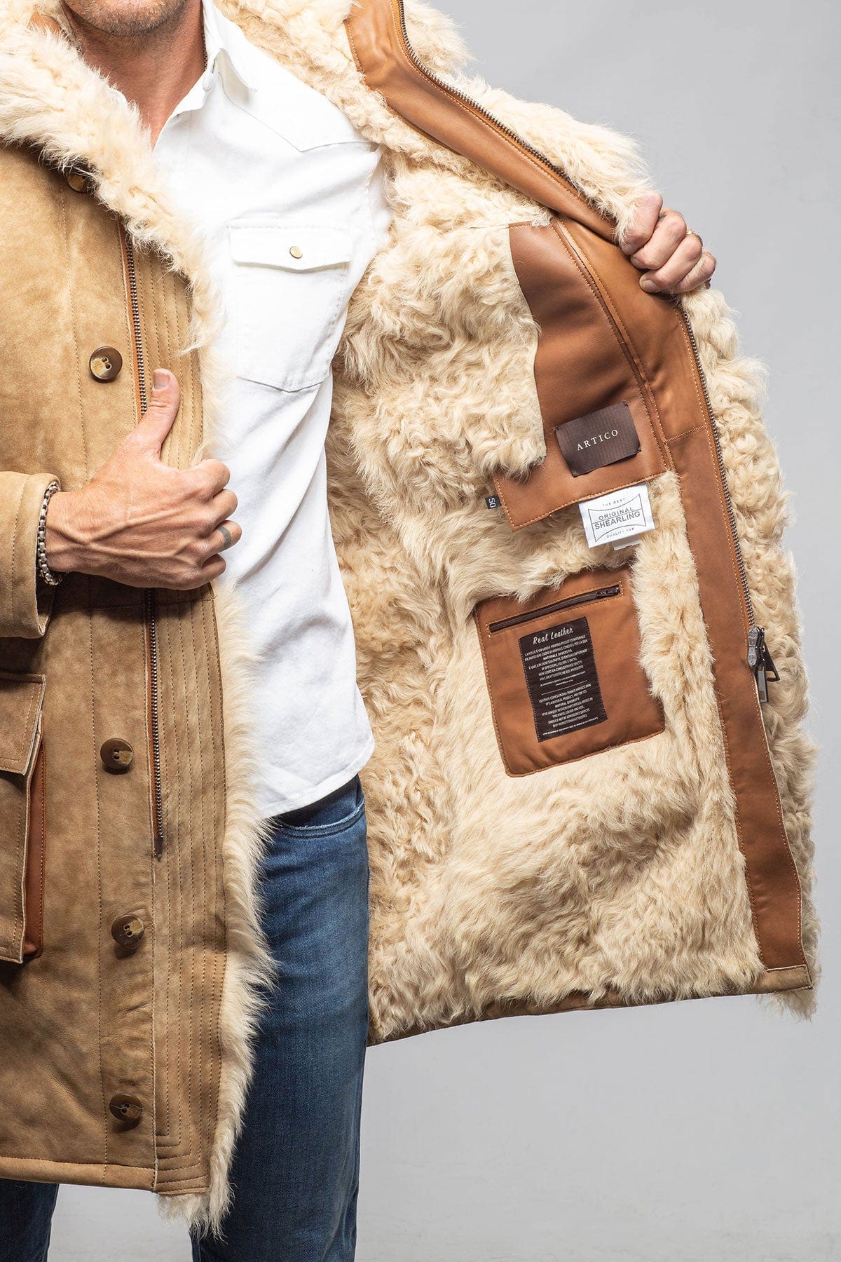 Rustic Mid length Shearling In Champagne - Image 10