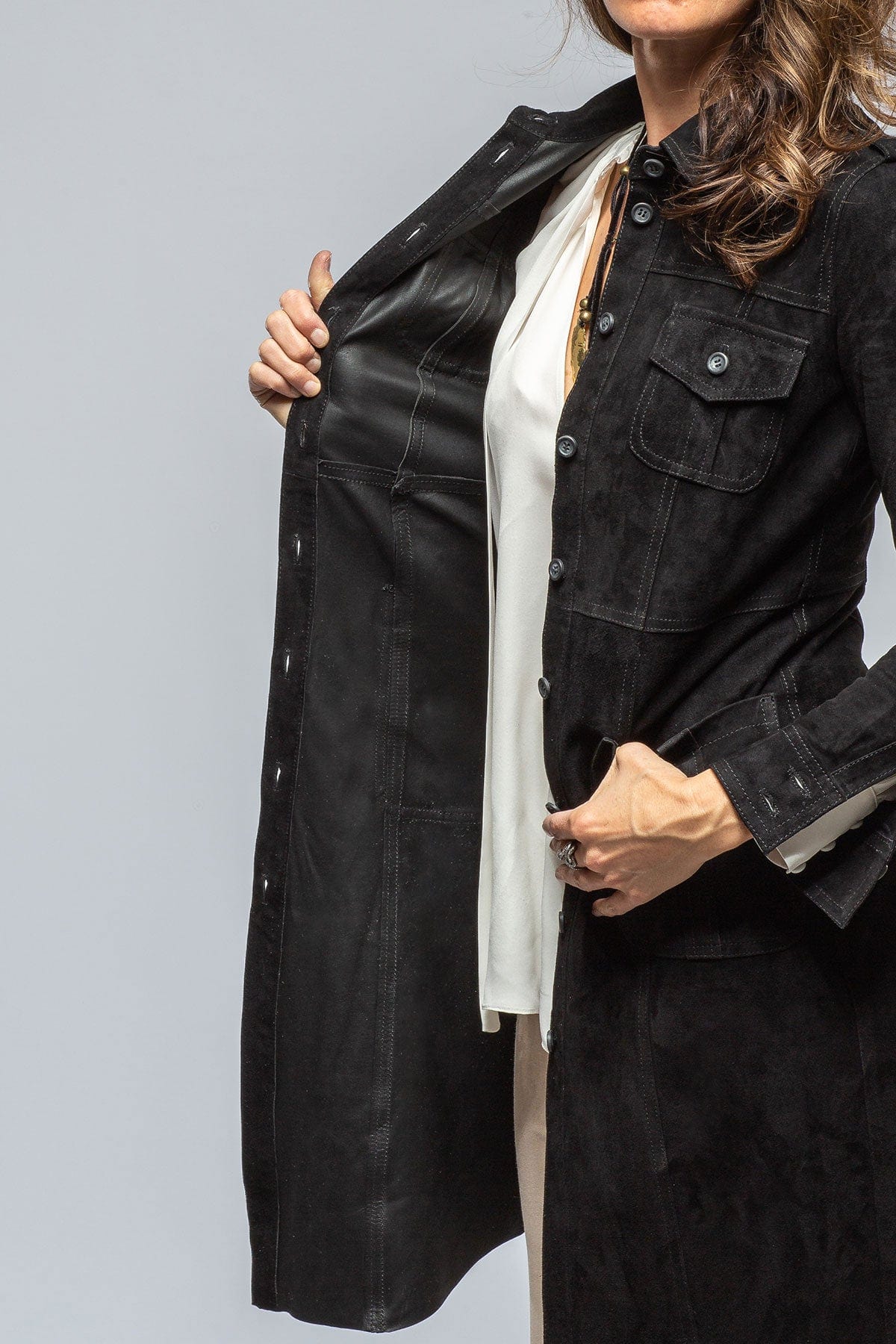 Savannah Long Leather Shirt/Dress in Black - Image 4