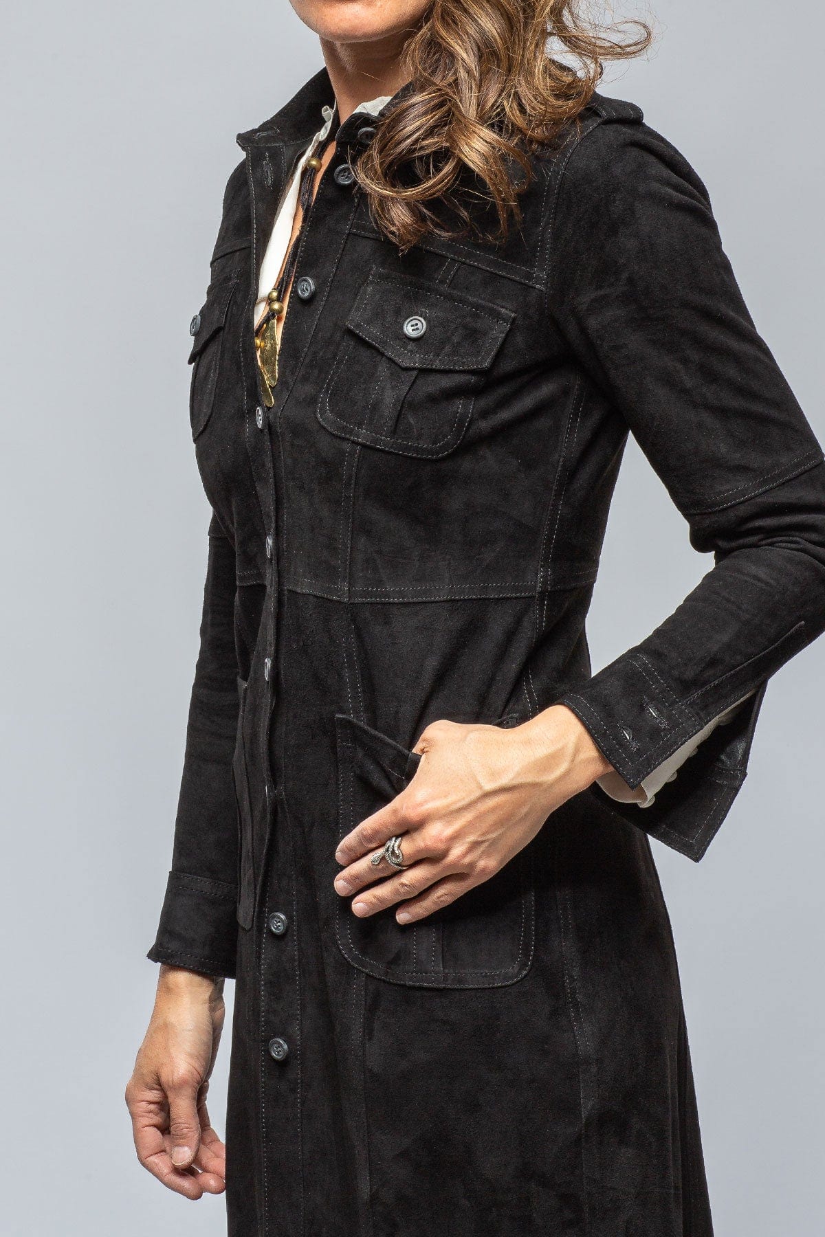 Savannah Long Leather Shirt/Dress in Black - Image 5