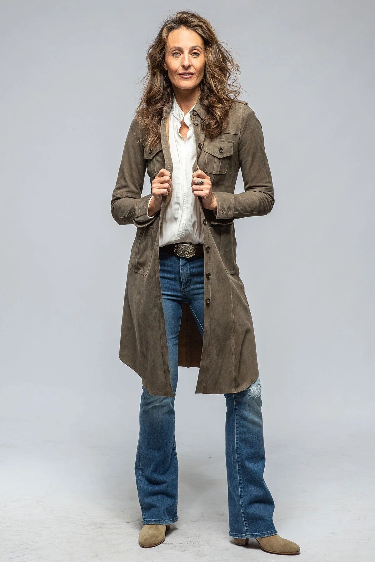 Savannah Long Leather Shirt/Dress in Stone