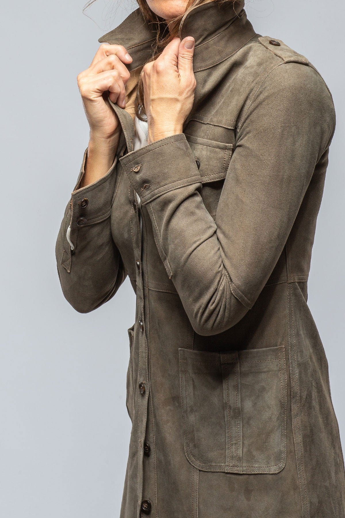 Savannah Long Leather Shirt/Dress in Stone - Image 5