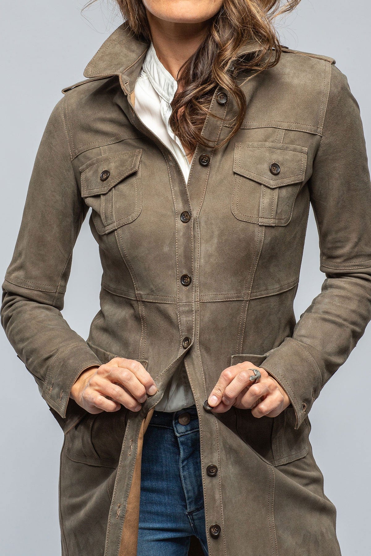 Savannah Long Leather Shirt/Dress in Stone - Image 6