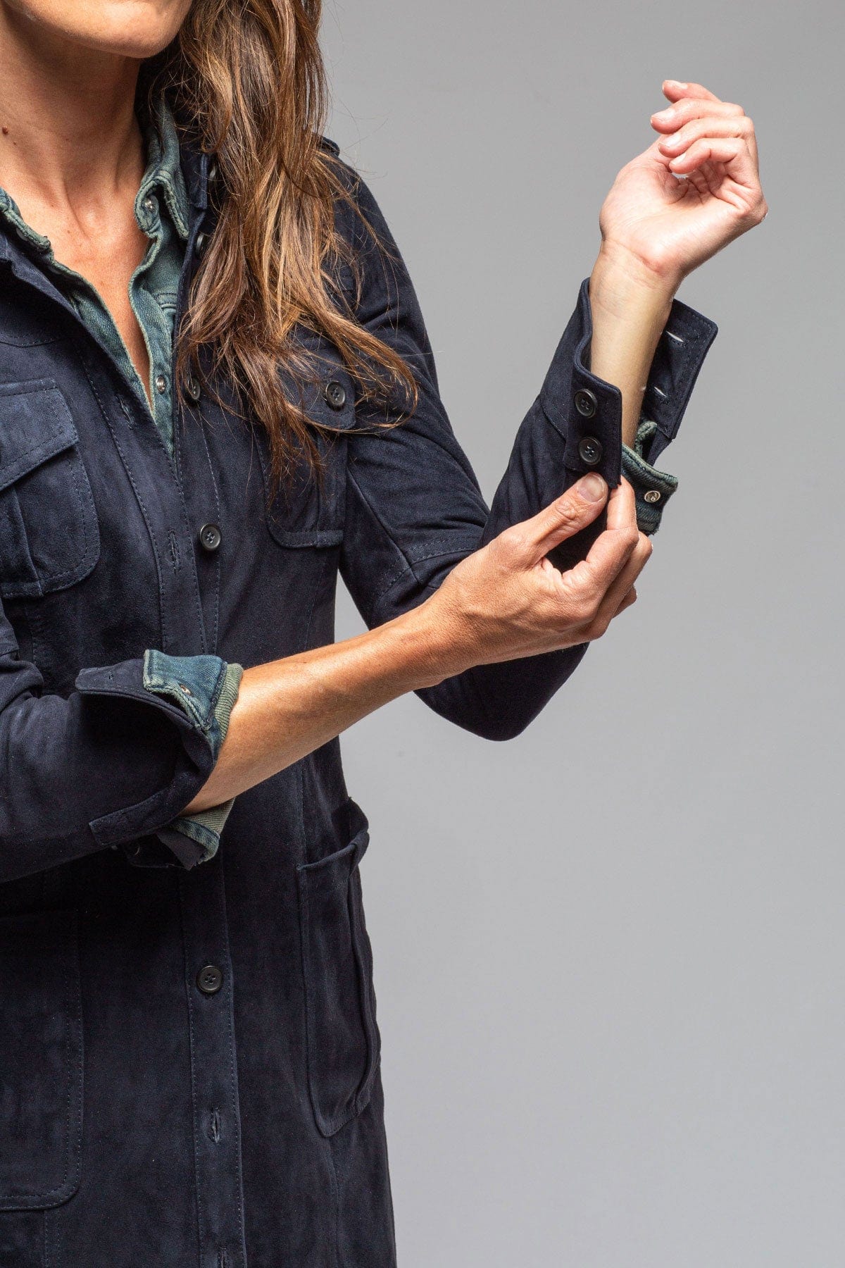 Savannah Long Leather Tunic In Navy - Image 5