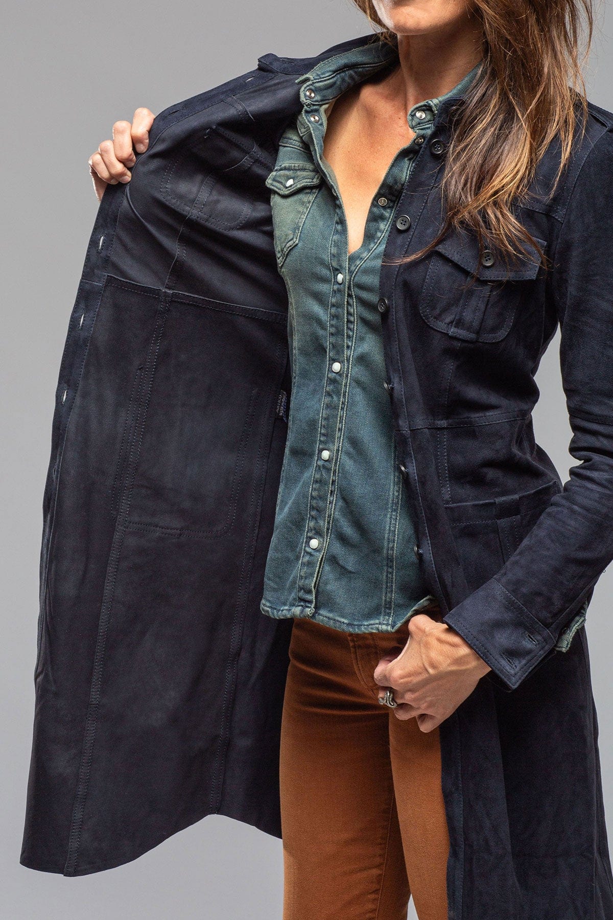 Savannah Long Leather Tunic In Navy - Image 7