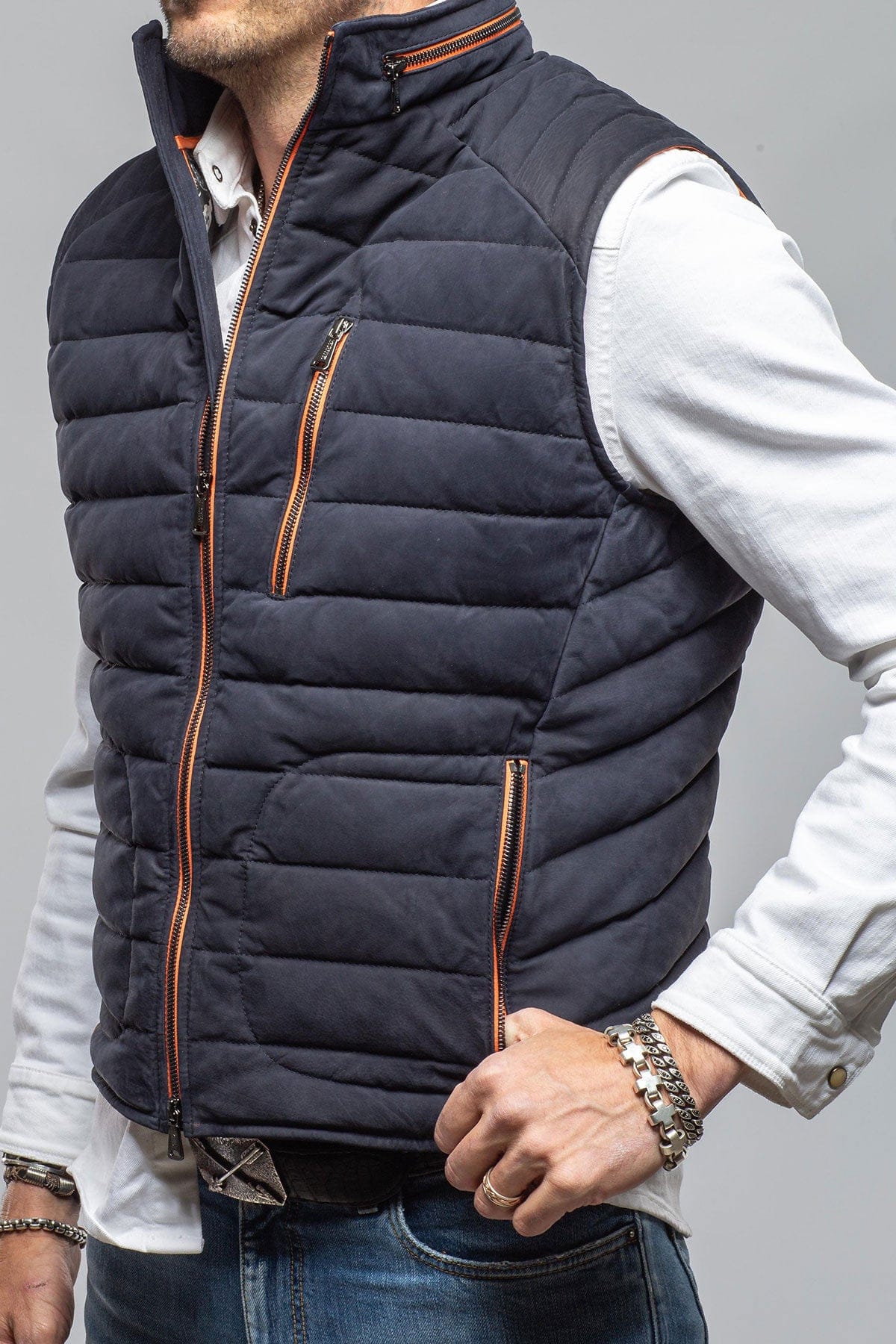 Saxan II Nubuck Vest In Navy - Image 2