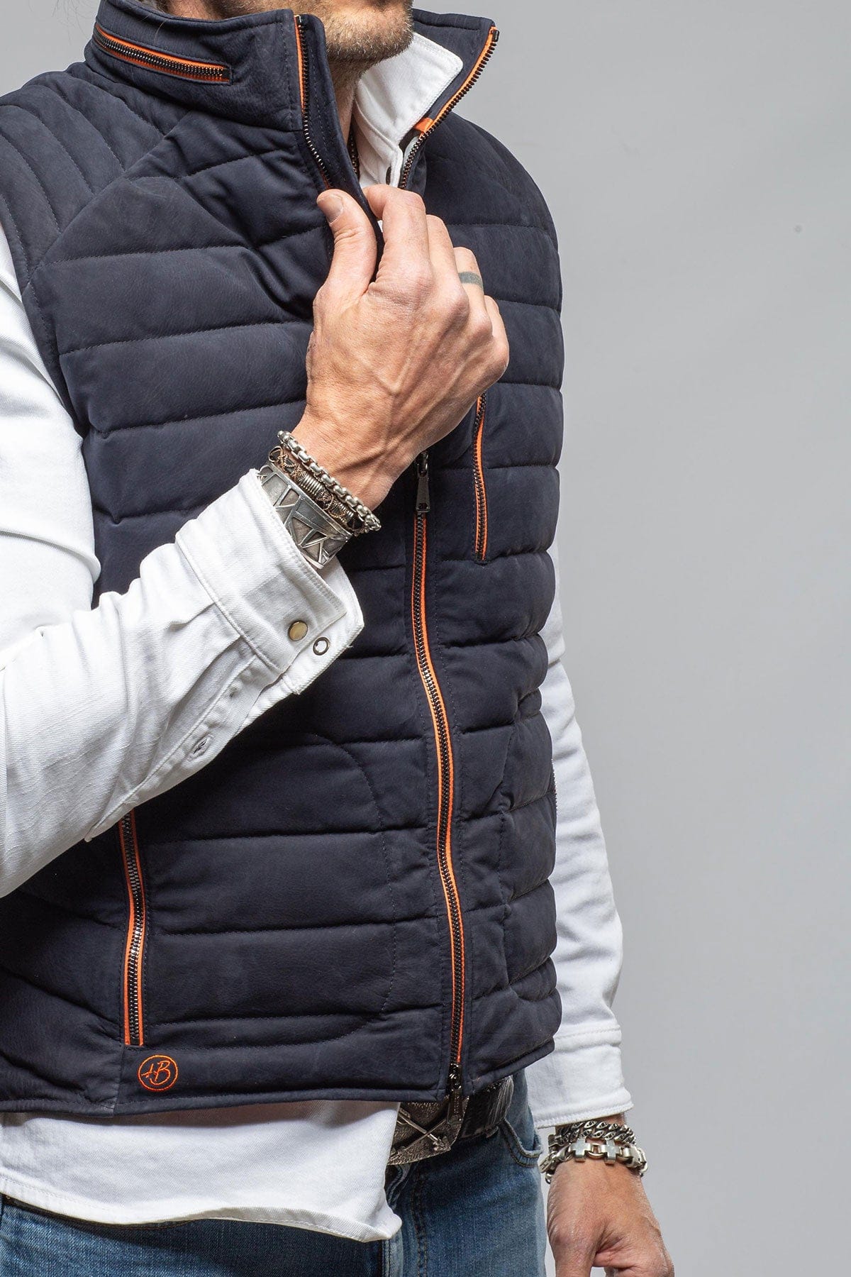 Saxan II Nubuck Vest In Navy - Image 3