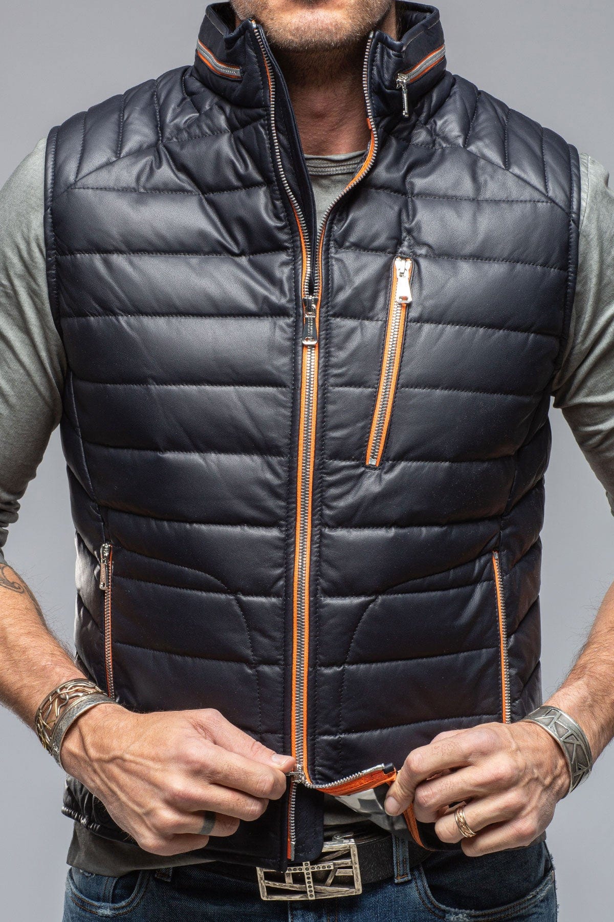 Saxan Leather Vest In Navy - Image 4