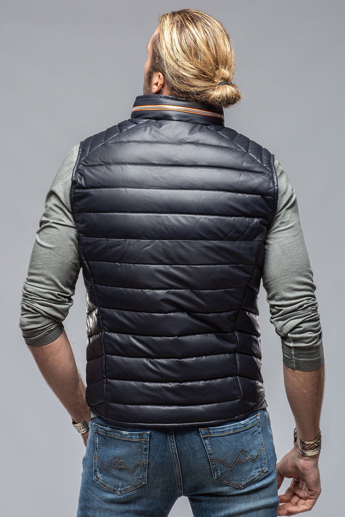 Saxan Leather Vest In Navy - Image 5