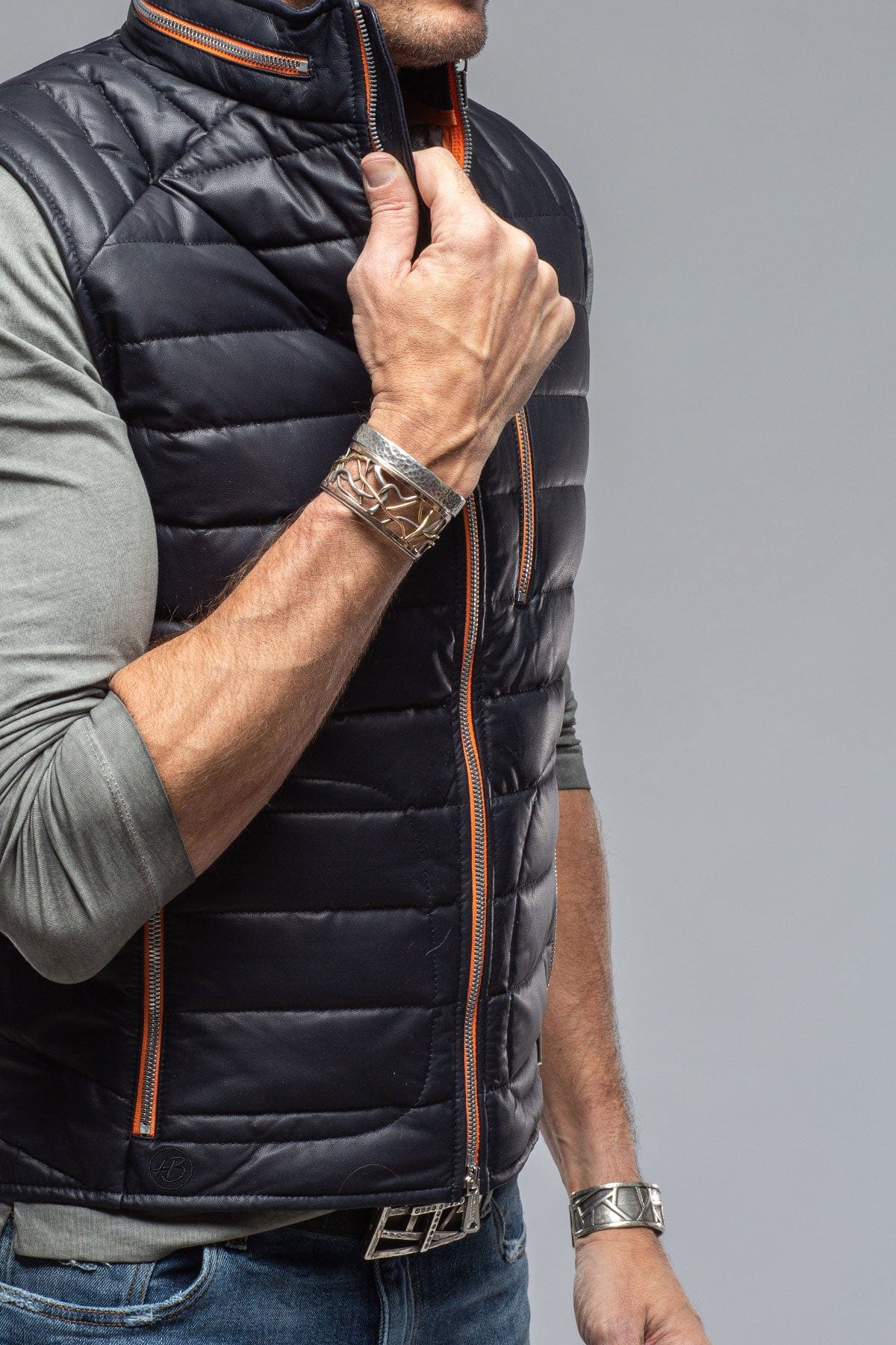 Saxan Leather Vest In Navy - Image 6