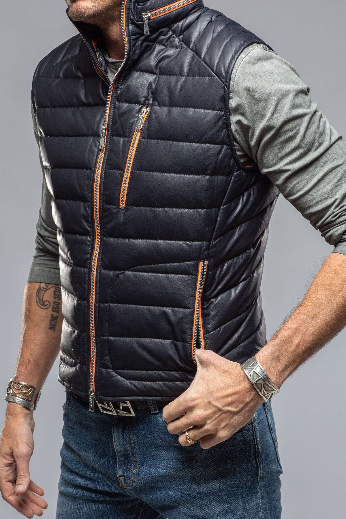 Saxan Leather Vest In Navy - Image 7