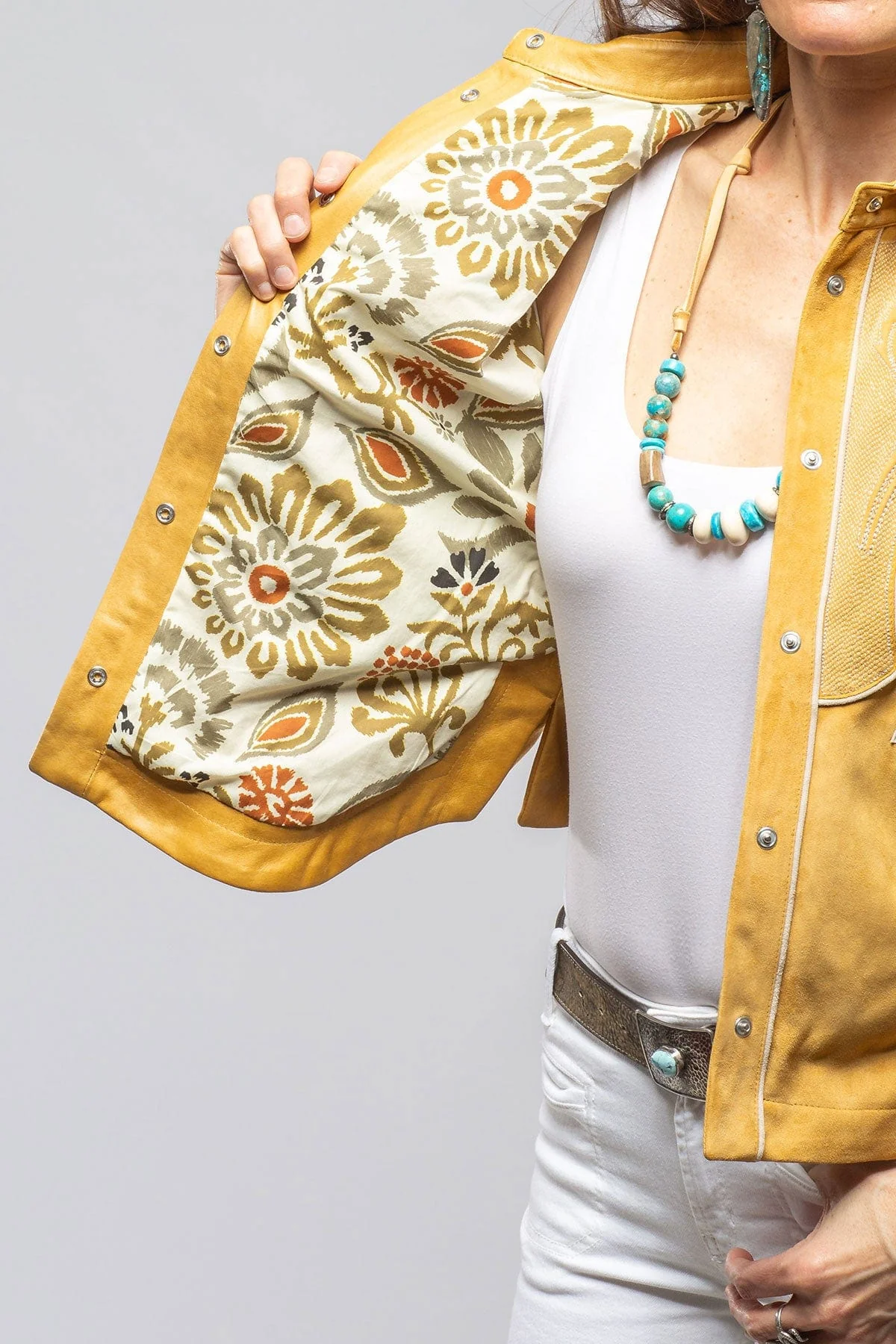 Scarlett Suede Western Shirt In Sunflower - Image 3