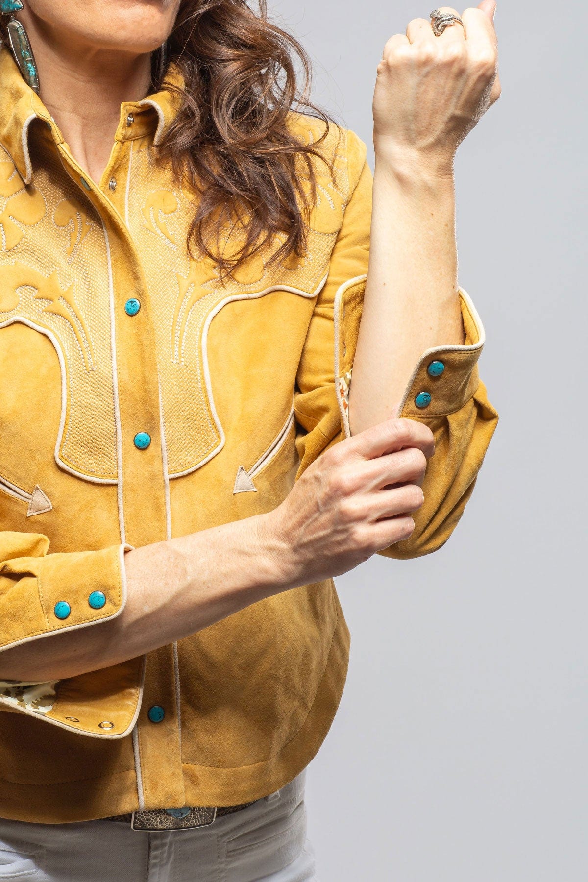 Scarlett Suede Western Shirt In Sunflower - Image 7