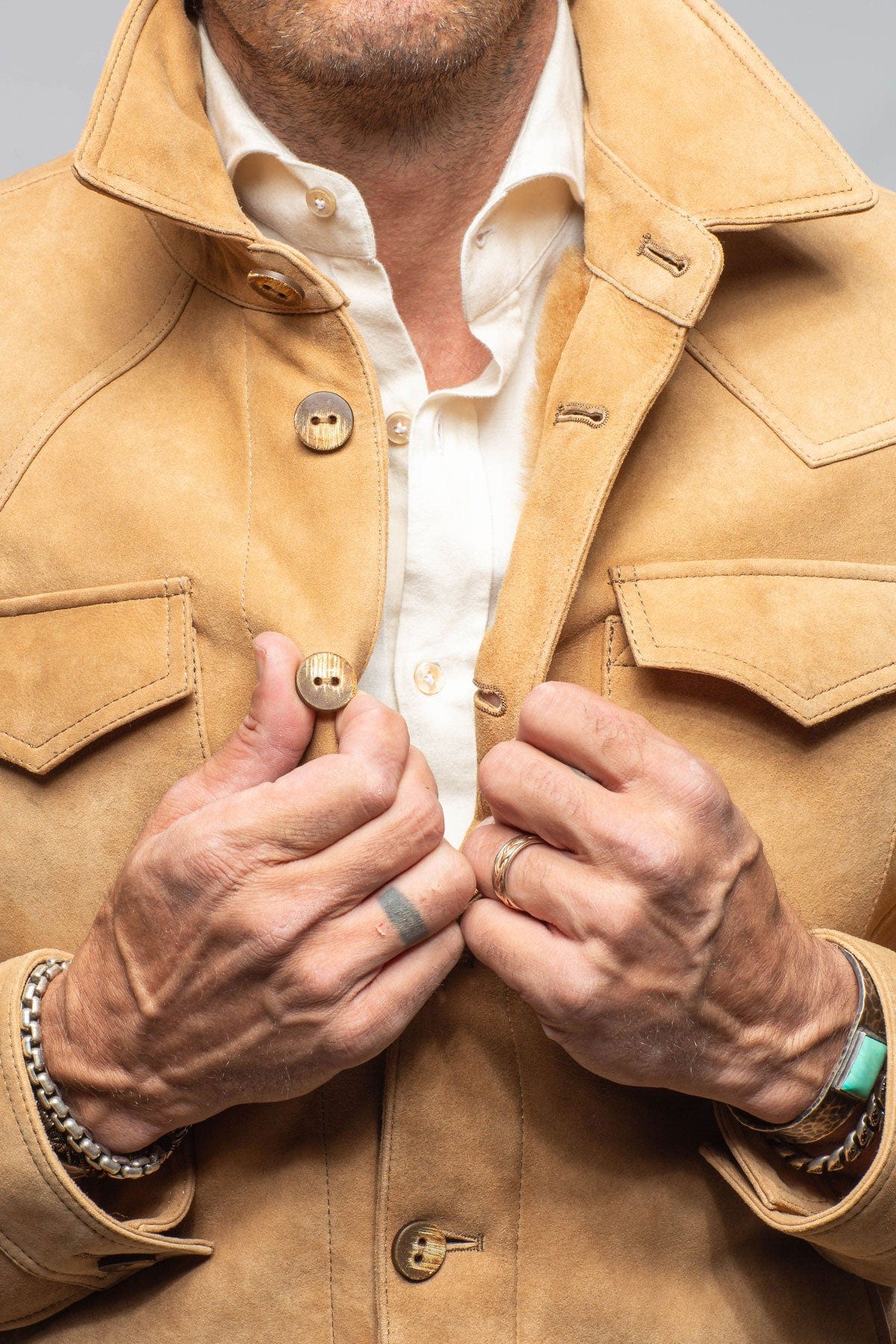 AW Shearling Shirt Jacket In Anticato - Image 6