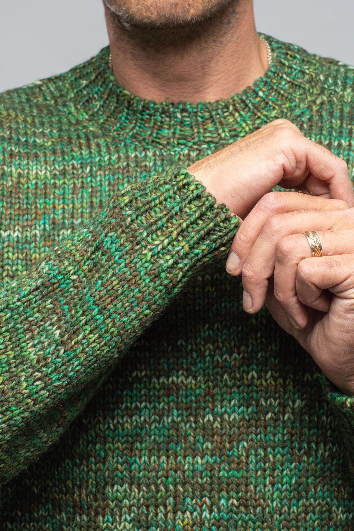 Melange Colorful Wool Crew In Green - Image 5