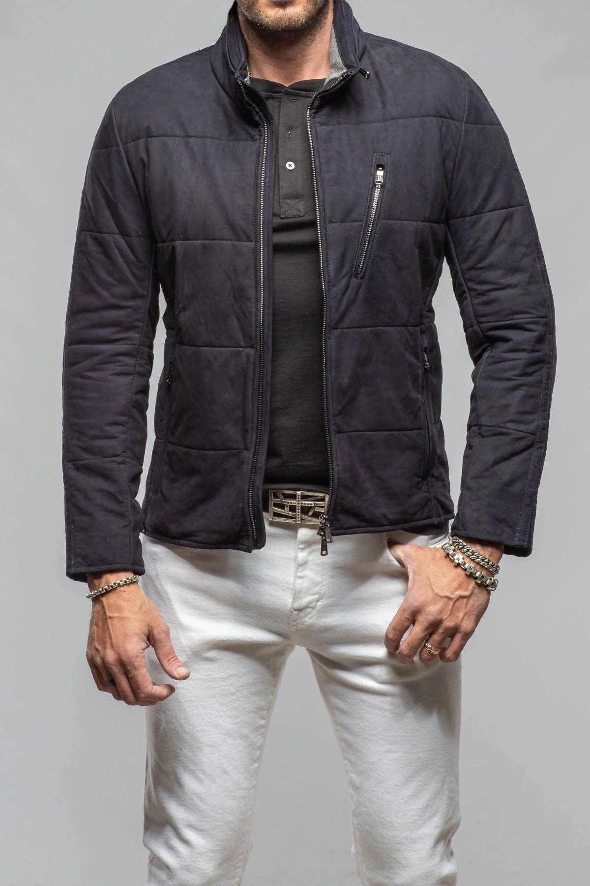 Stinger Suede Nubuck Jacket In Navy Metal - Image 2