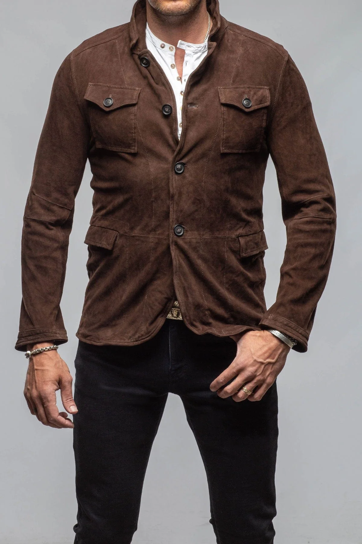 Suede 4 Pocket Jacket In Chocolate
