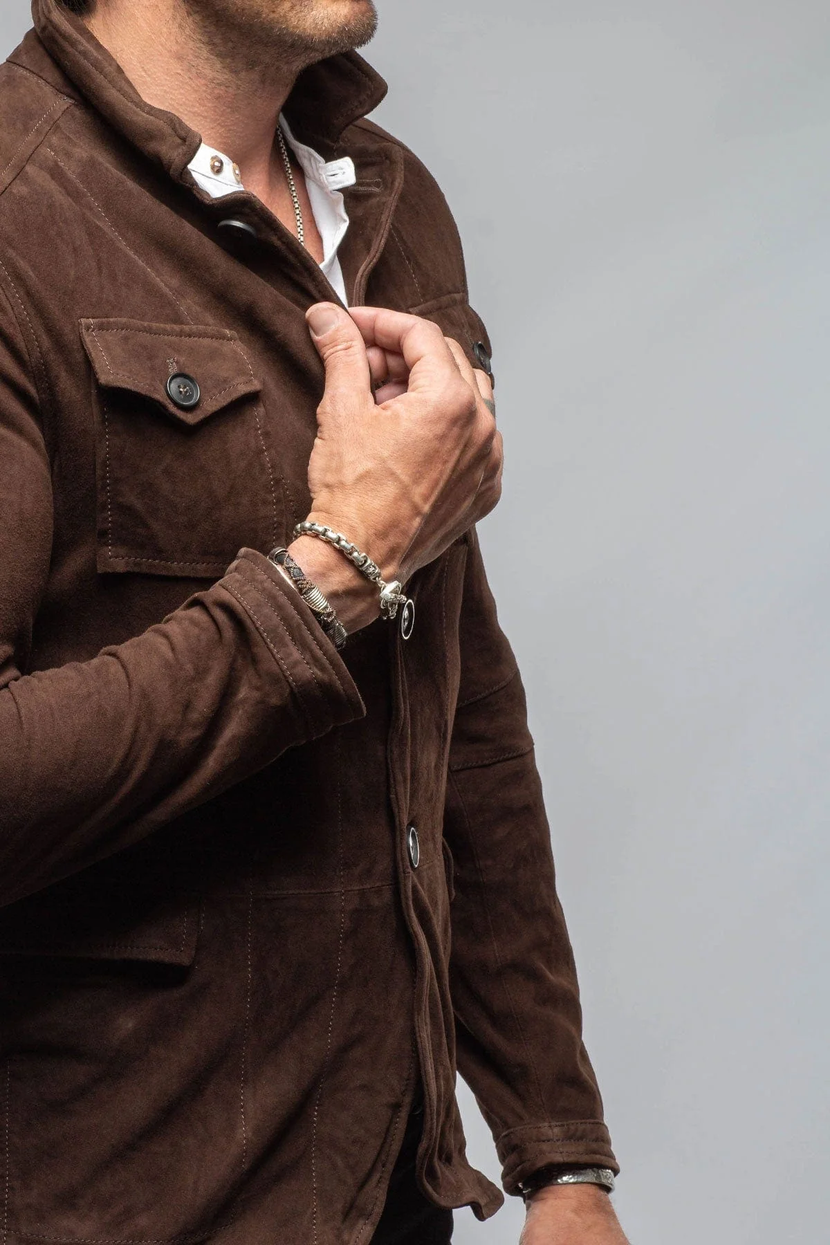 Suede 4 Pocket Jacket In Chocolate - Image 2
