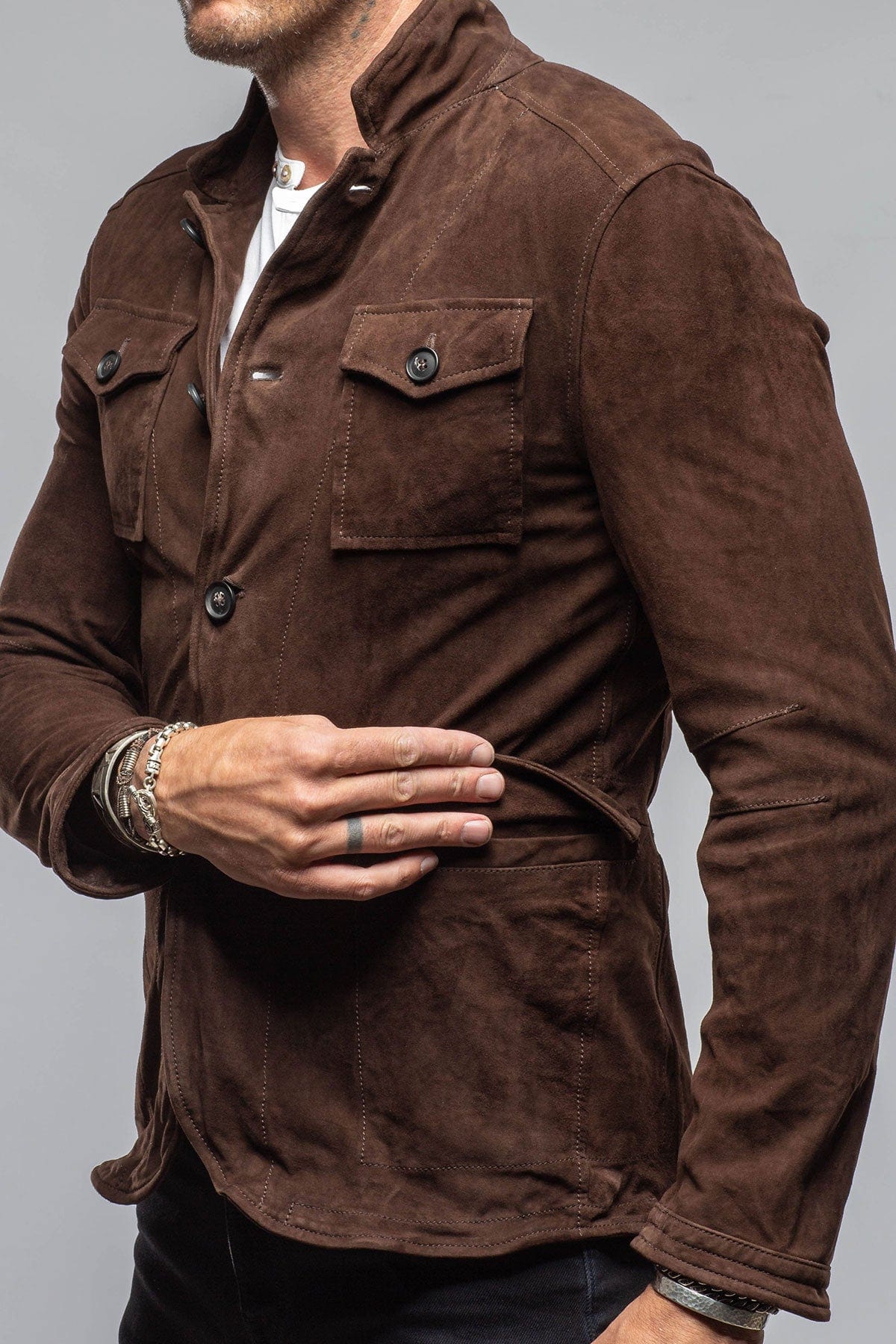 Suede 4 Pocket Jacket In Chocolate - Image 3