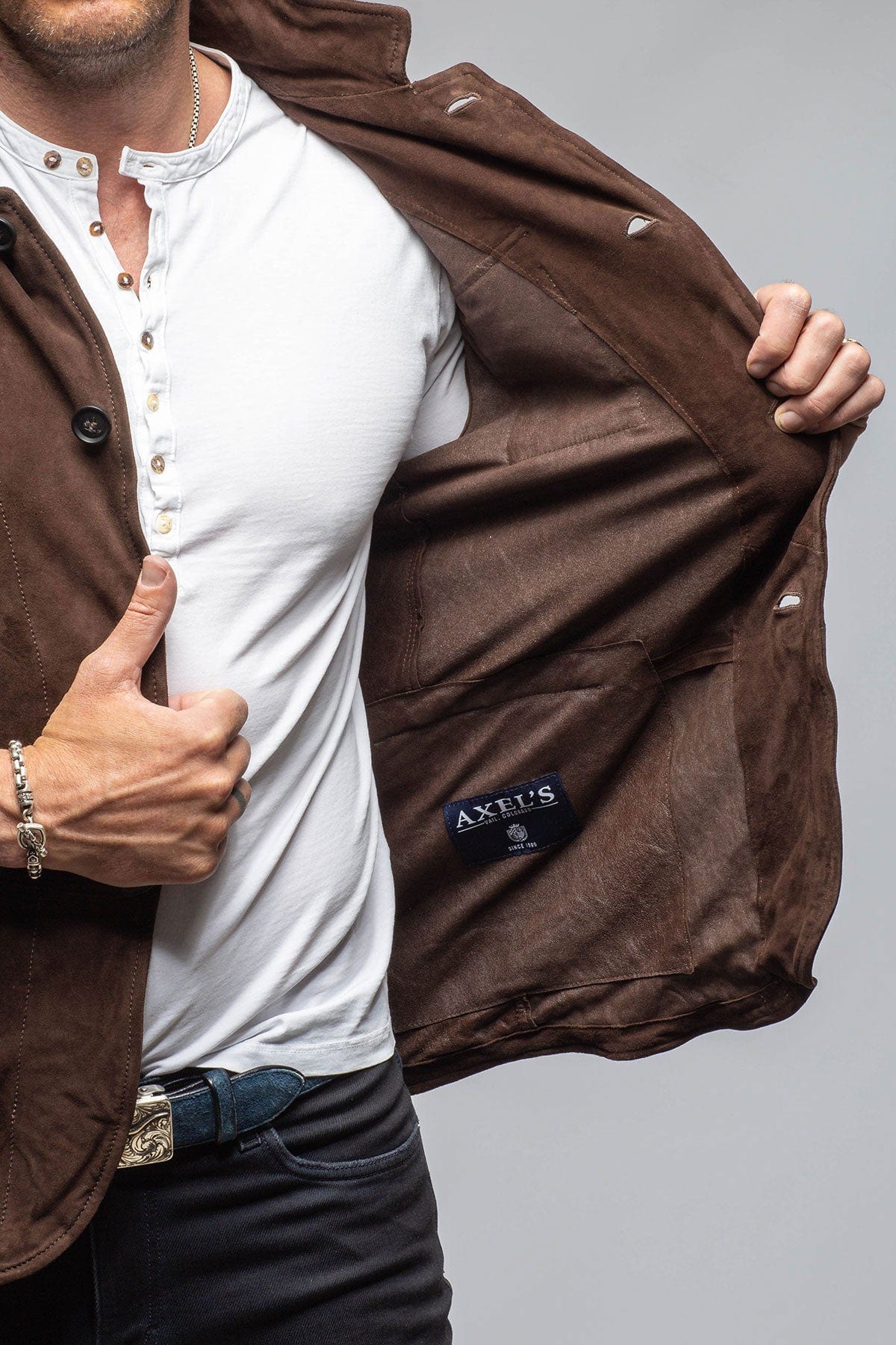 Suede 4 Pocket Jacket In Chocolate - Image 6