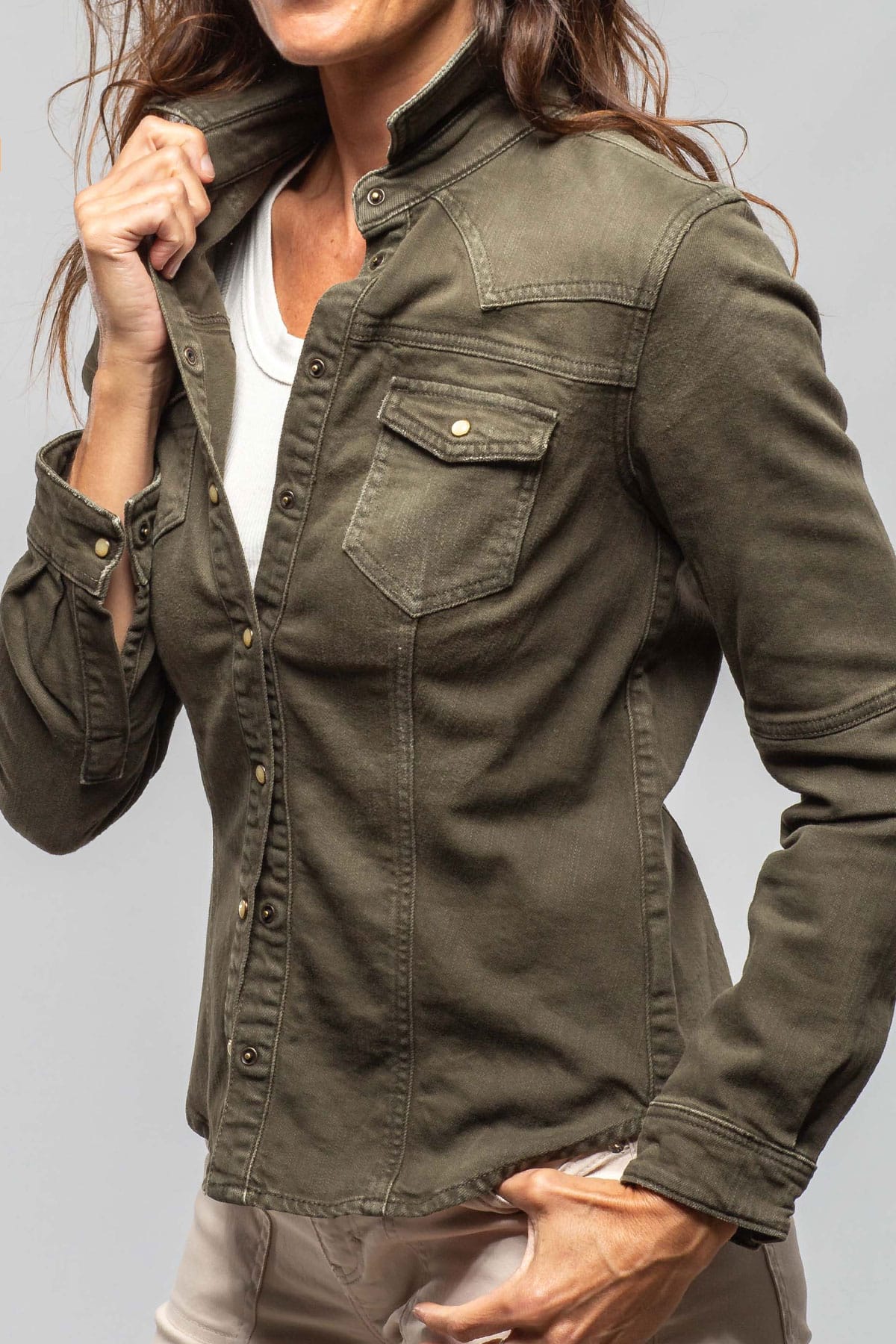 Sweetwater Denim Shirt In Army Green - Image 5