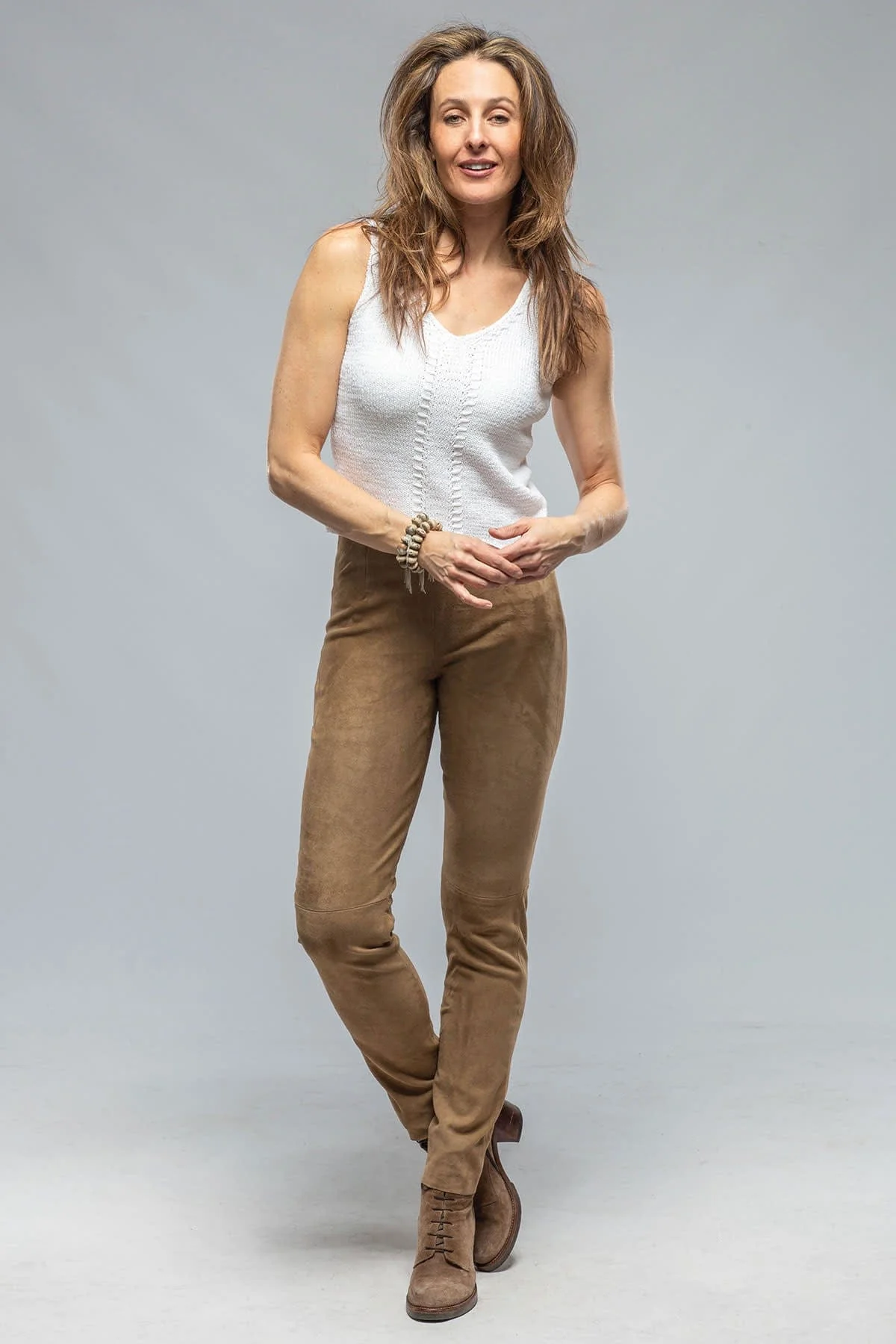 Tania Stretch Suede Pant in Desert Sand - Image 4