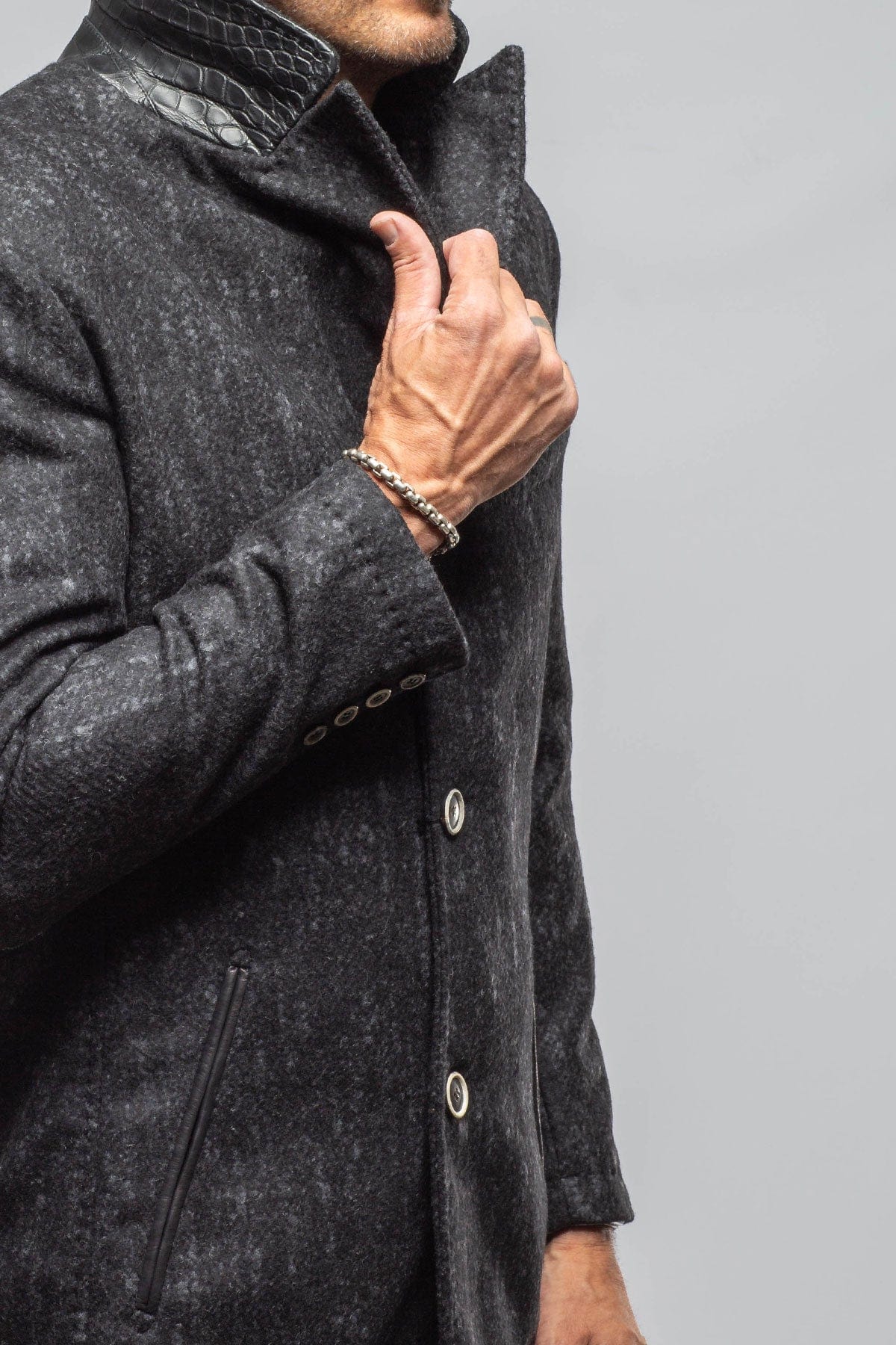 Tasman II Topcoat With Croc Trim In Graphite - Image 4