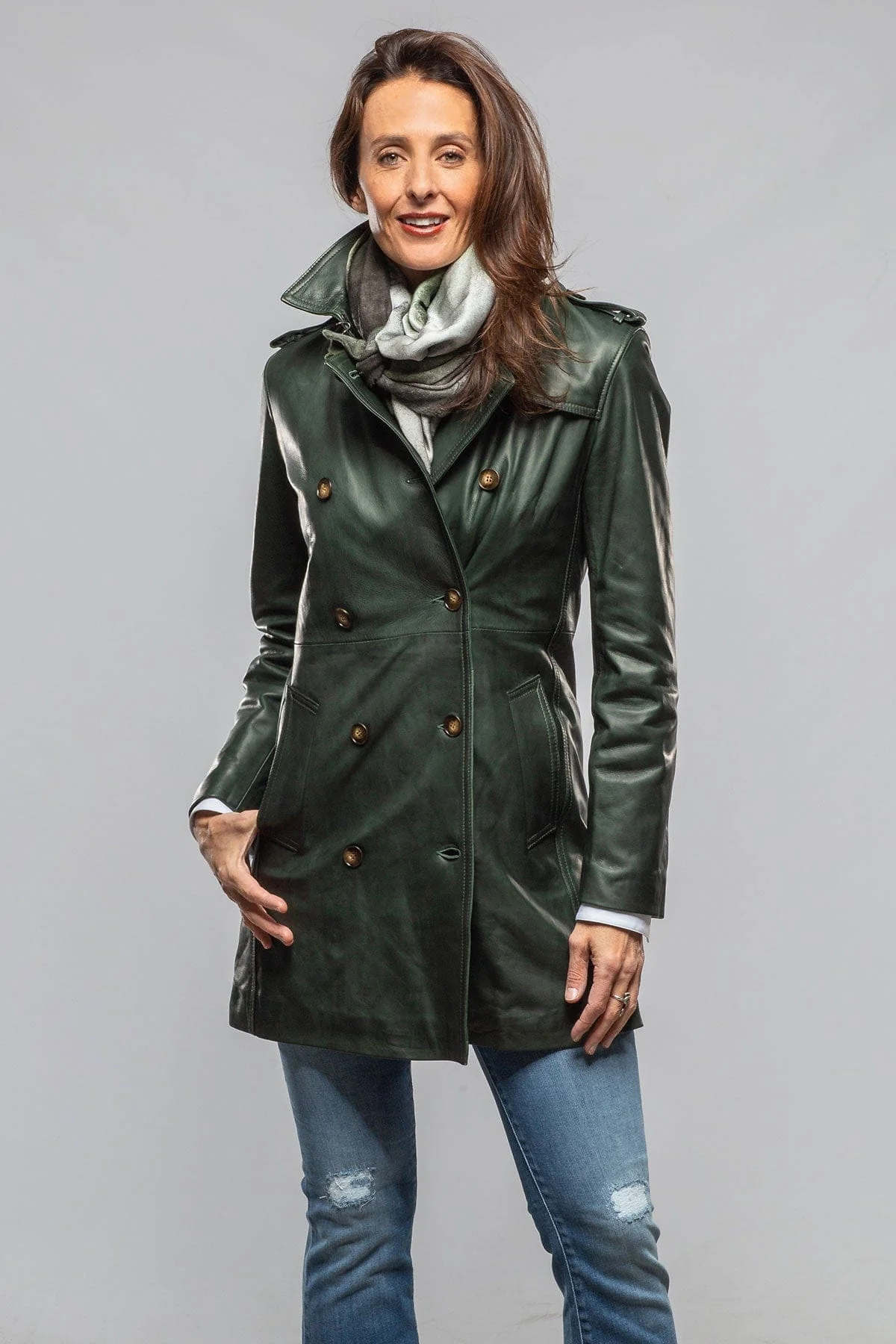Teresa Leather Trench In Forest