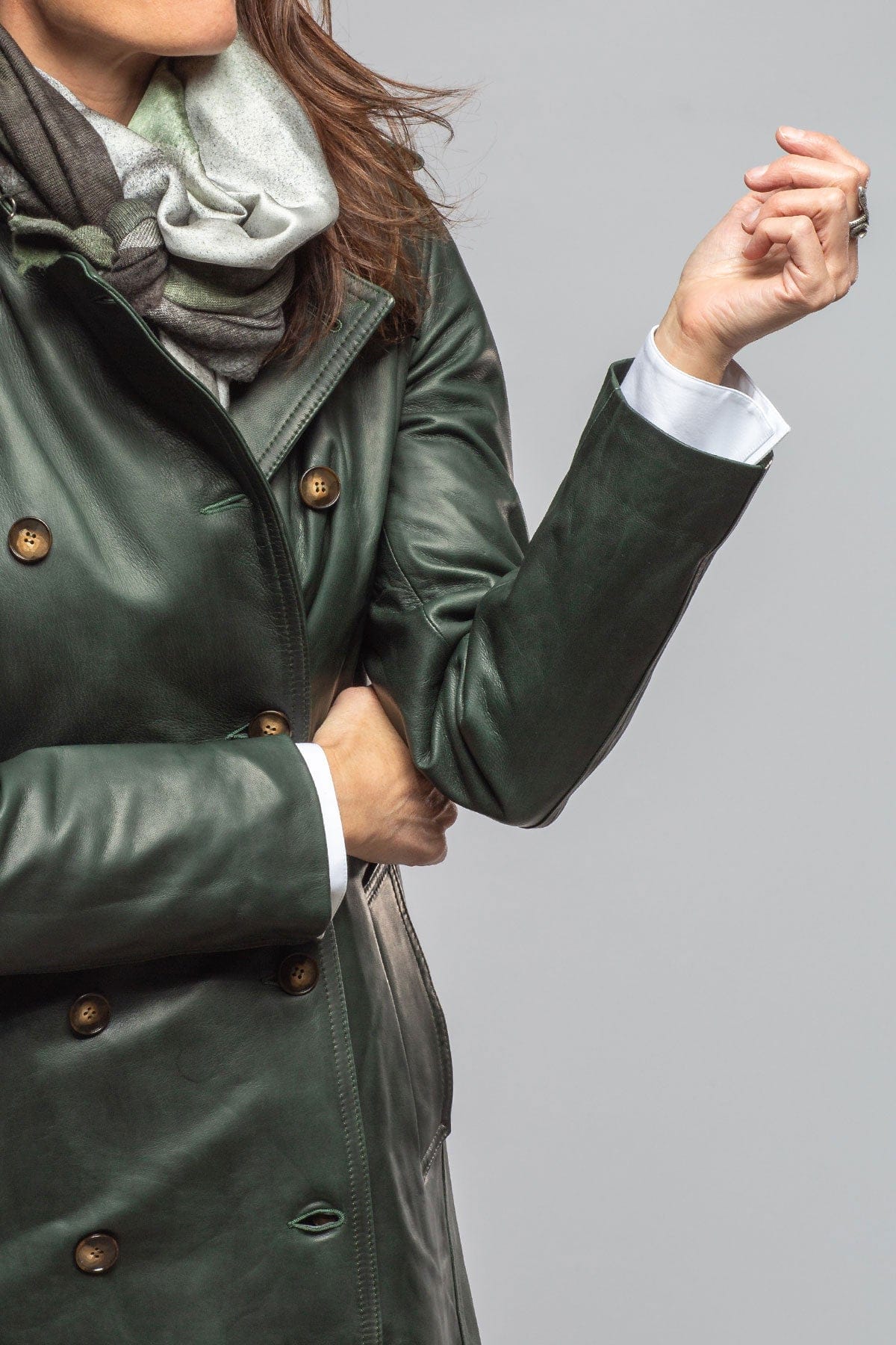 Teresa Leather Trench In Forest - Image 2