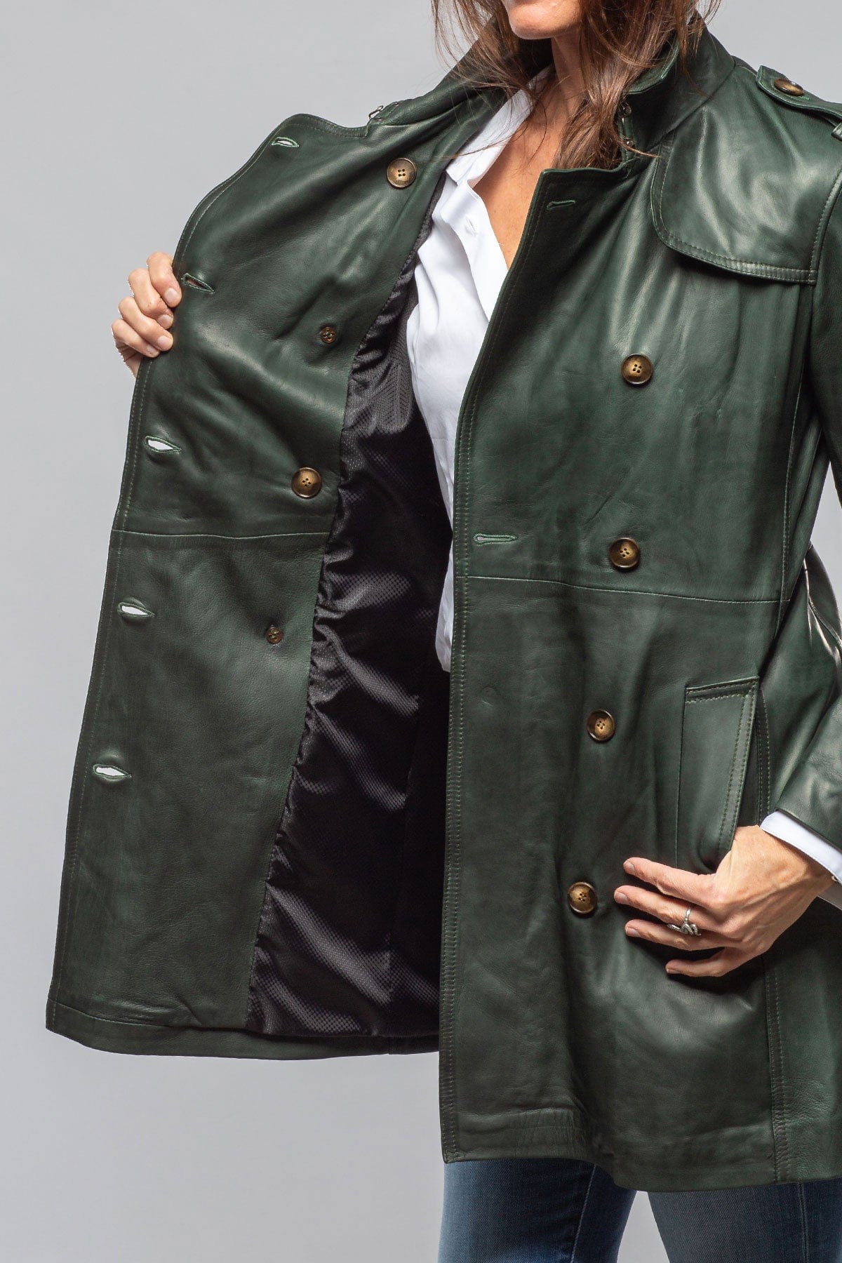 Teresa Leather Trench In Forest - Image 6