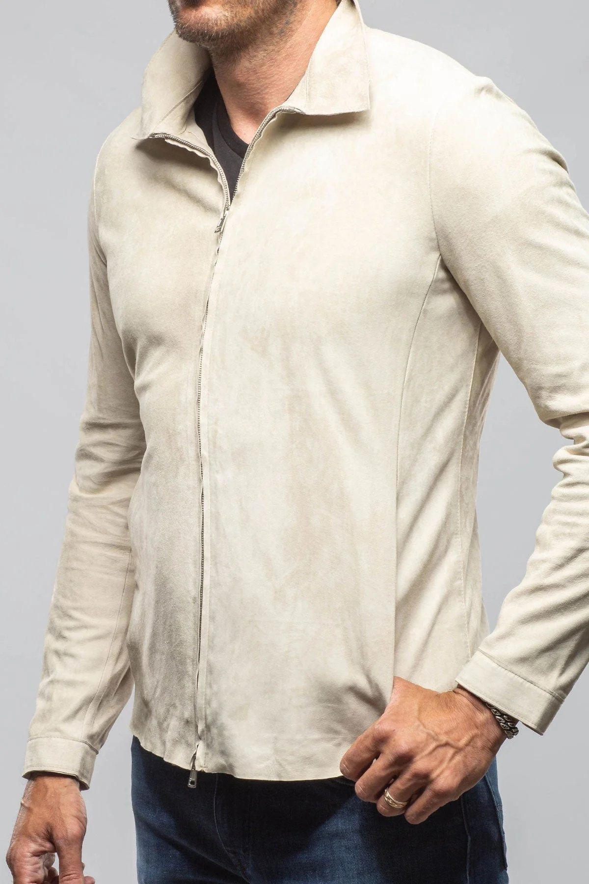 The Don II Suede Zip Jacket In Taupe - Image 3