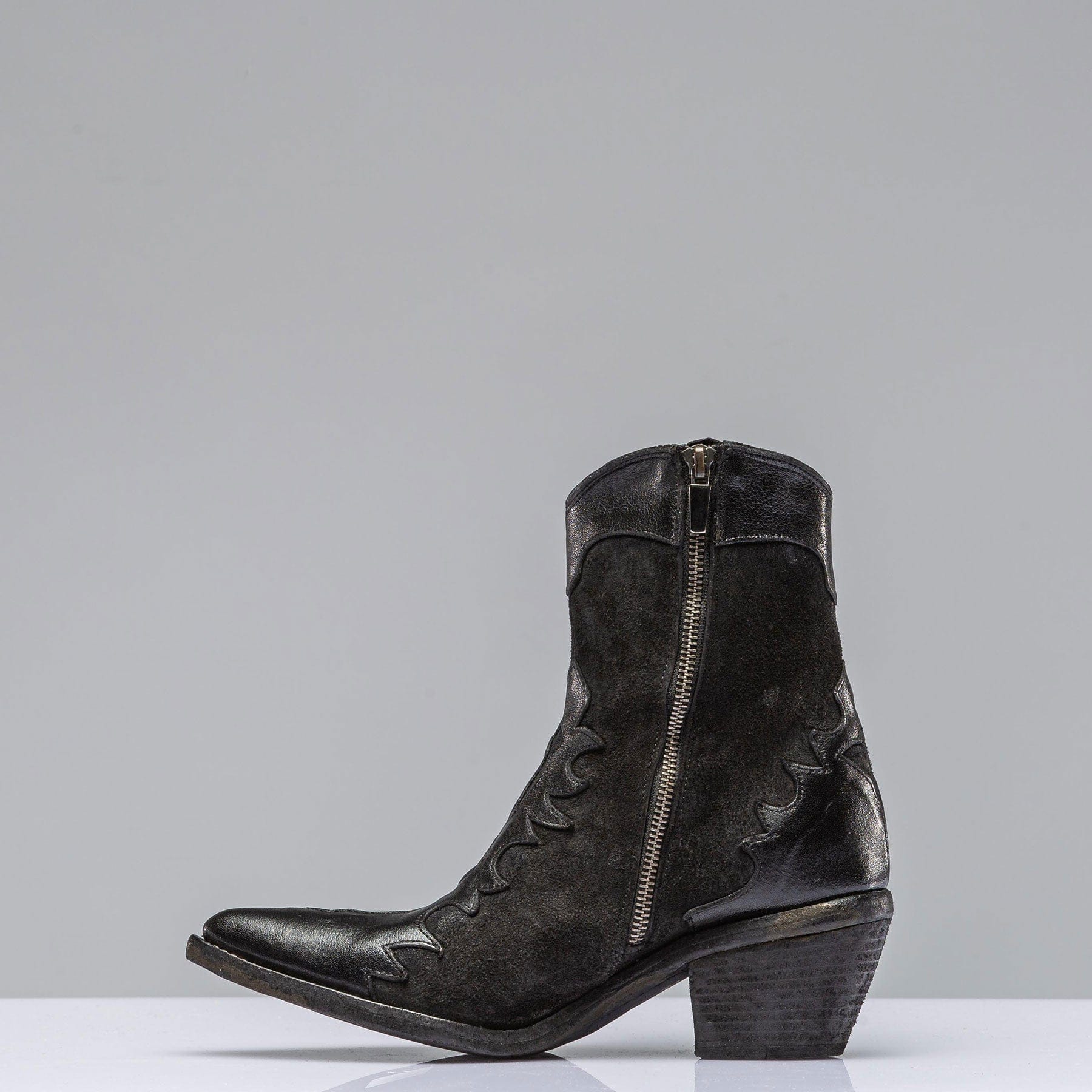 Thelma Suede and Leather Zip Short Boot In Black - Image 4