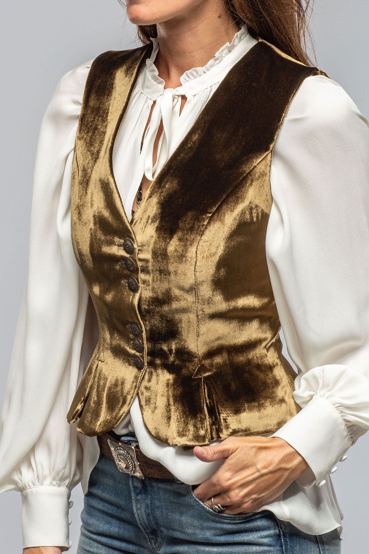 Tiana Velvet Vest In Khaki - Image 5