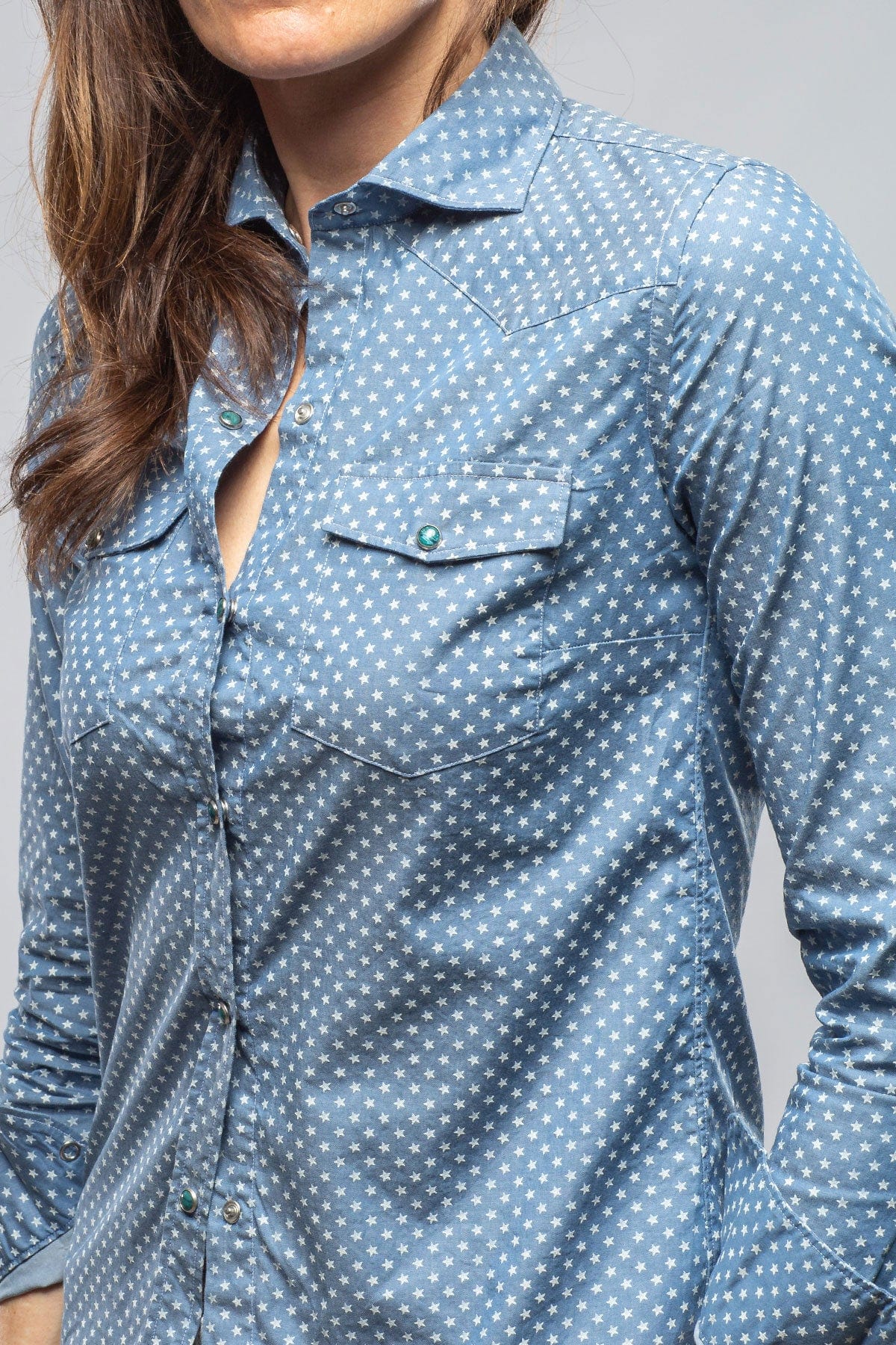 Tilly Western Snap Star Shirt In Blue - Image 3