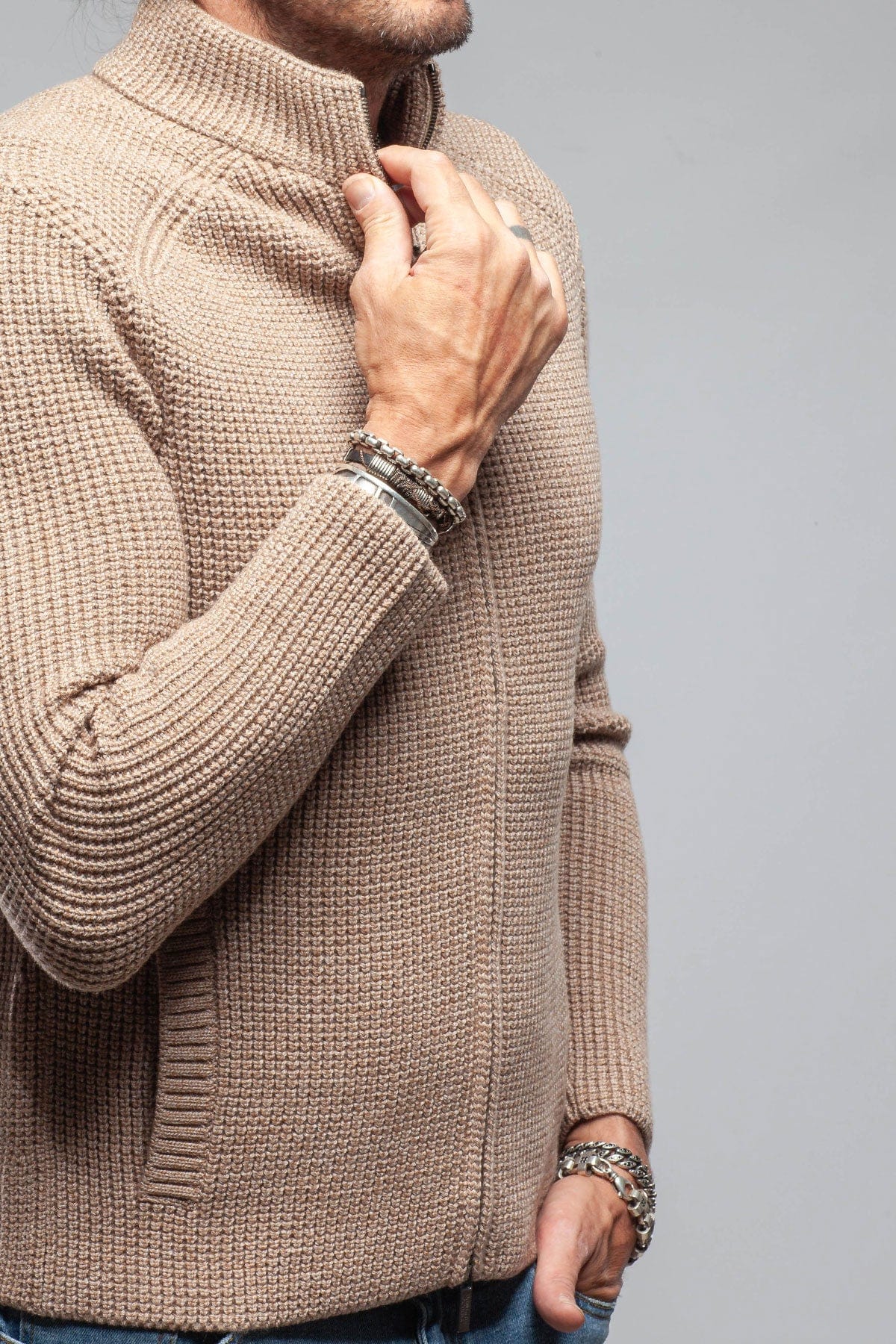 Timberline Woven Sweater Jacket In Beige - Image 4
