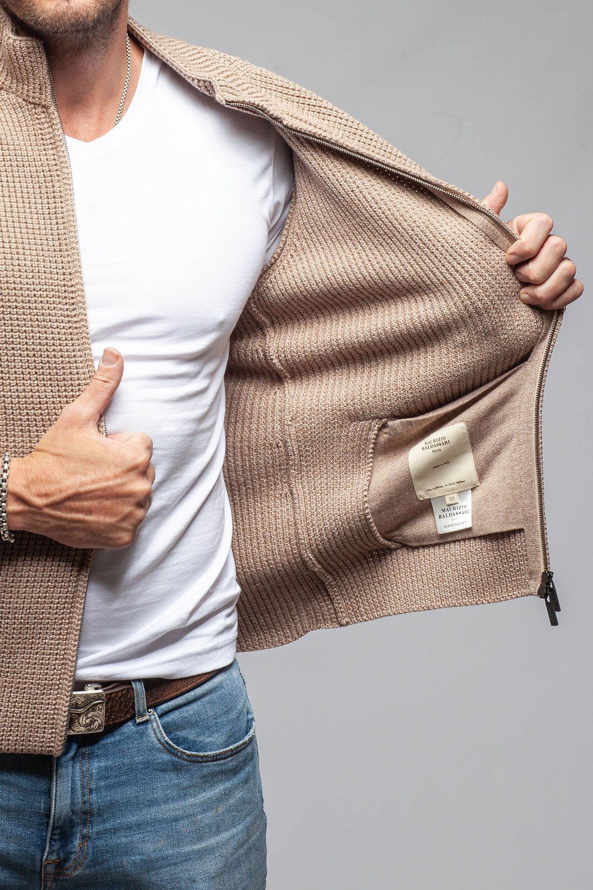 Timberline Woven Sweater Jacket In Beige - Image 7