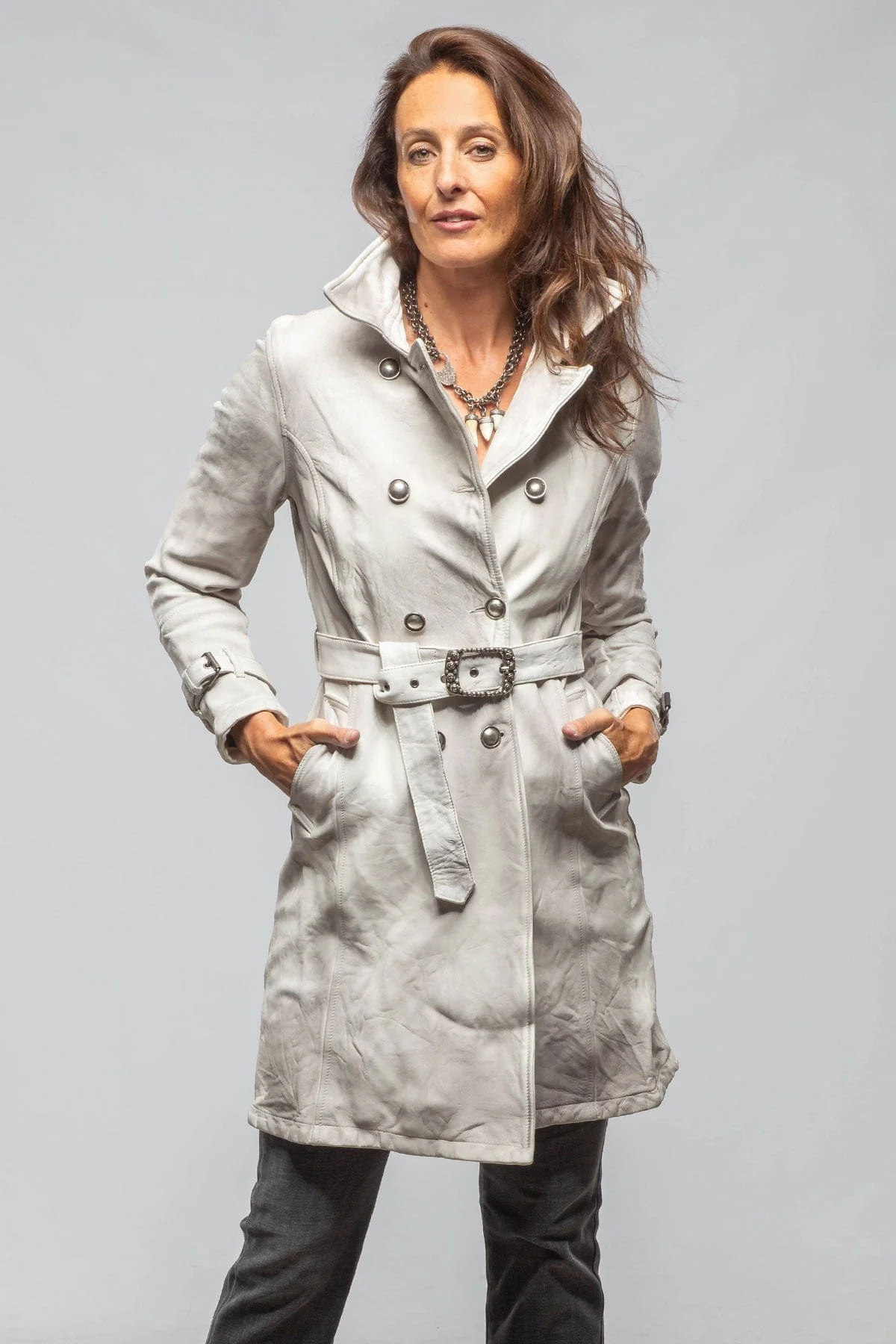 Tori Leather Trench In Plaster White