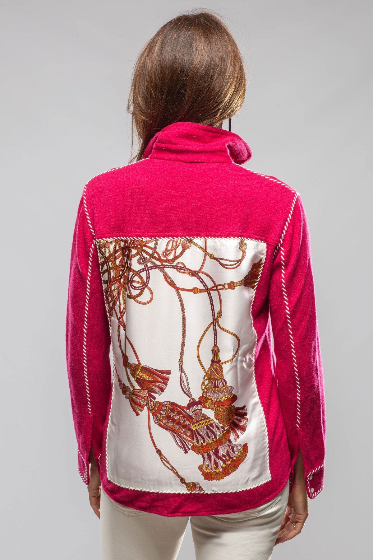 Whipstitch Cashmere Western Shirt In Raspberry Melange - Image 2