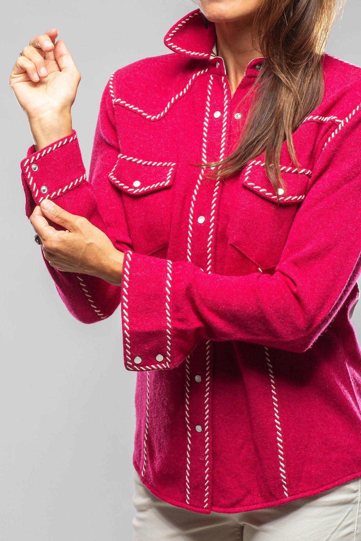 Whipstitch Cashmere Western Shirt In Raspberry Melange - Image 5