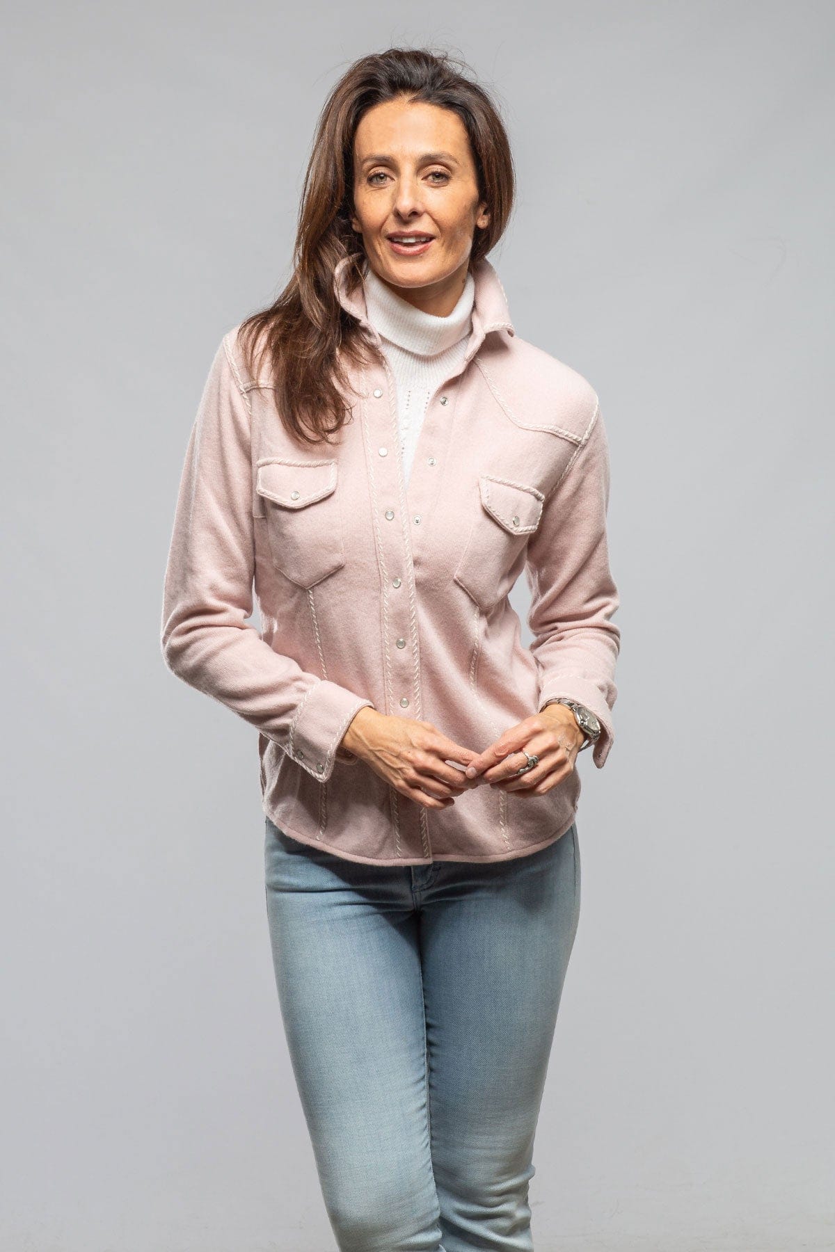 Whipstitch Cashmere Western Shirt In Soft Pink