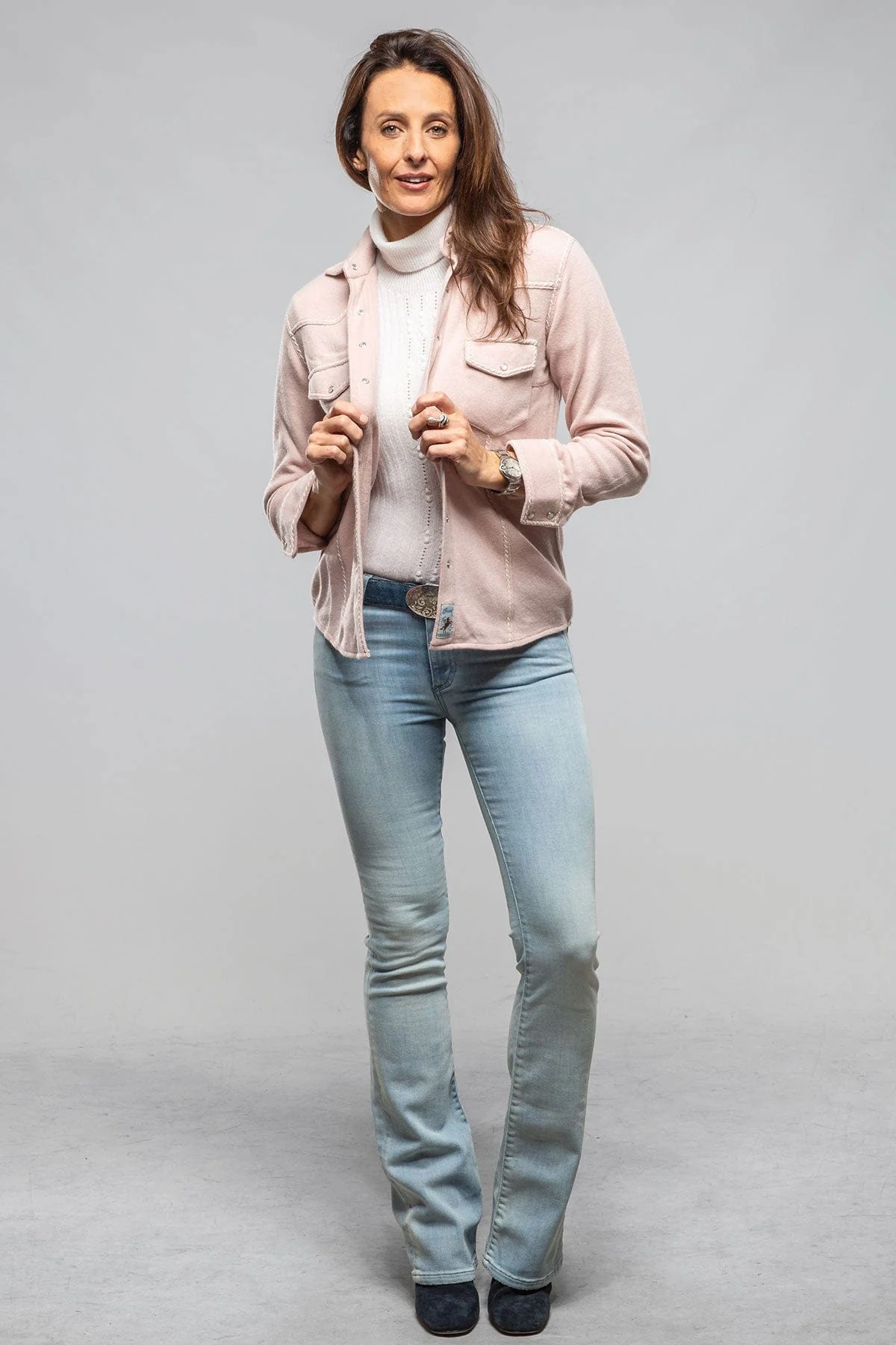 Whipstitch Cashmere Western Shirt In Soft Pink - Image 2