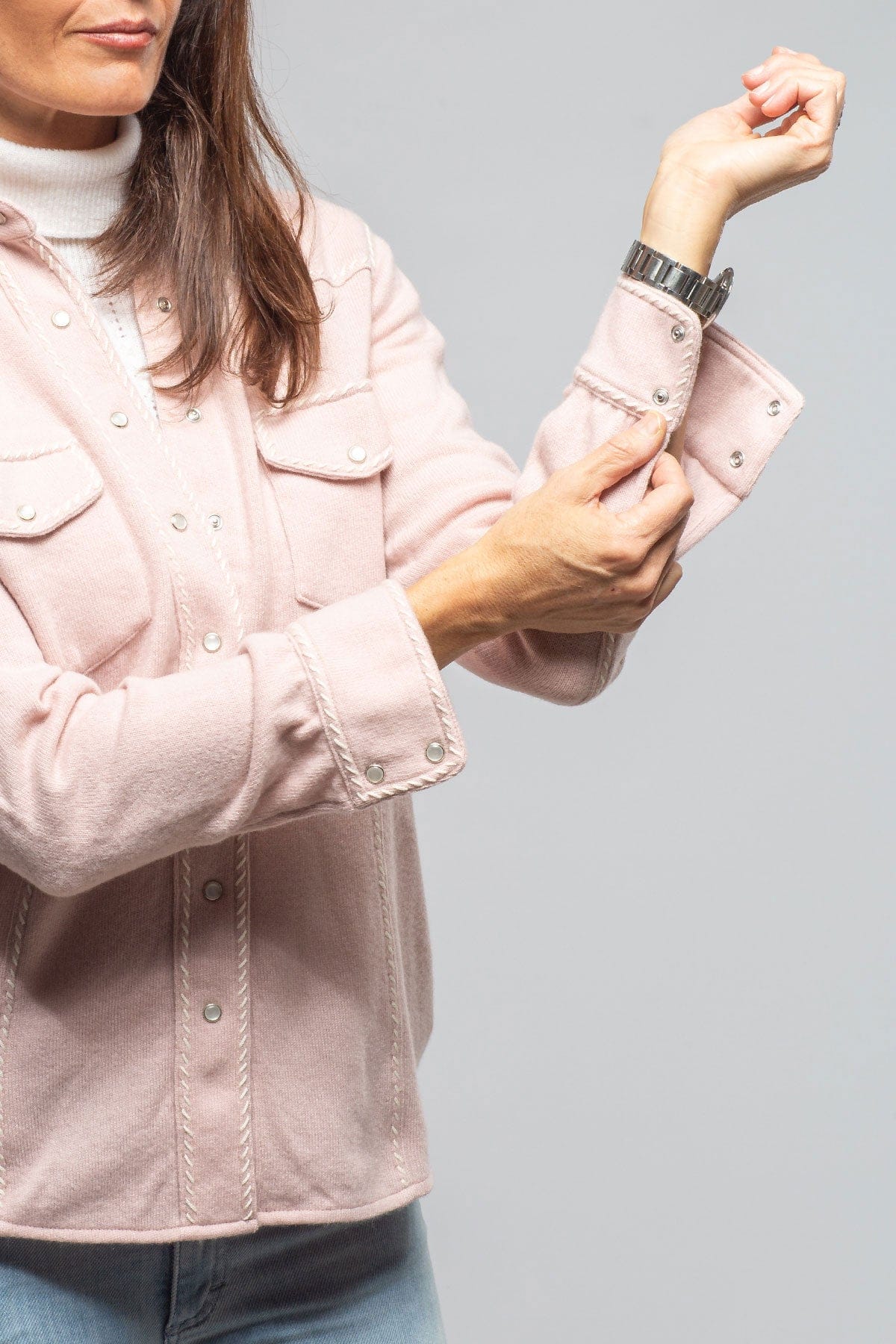 Whipstitch Cashmere Western Shirt In Soft Pink - Image 4
