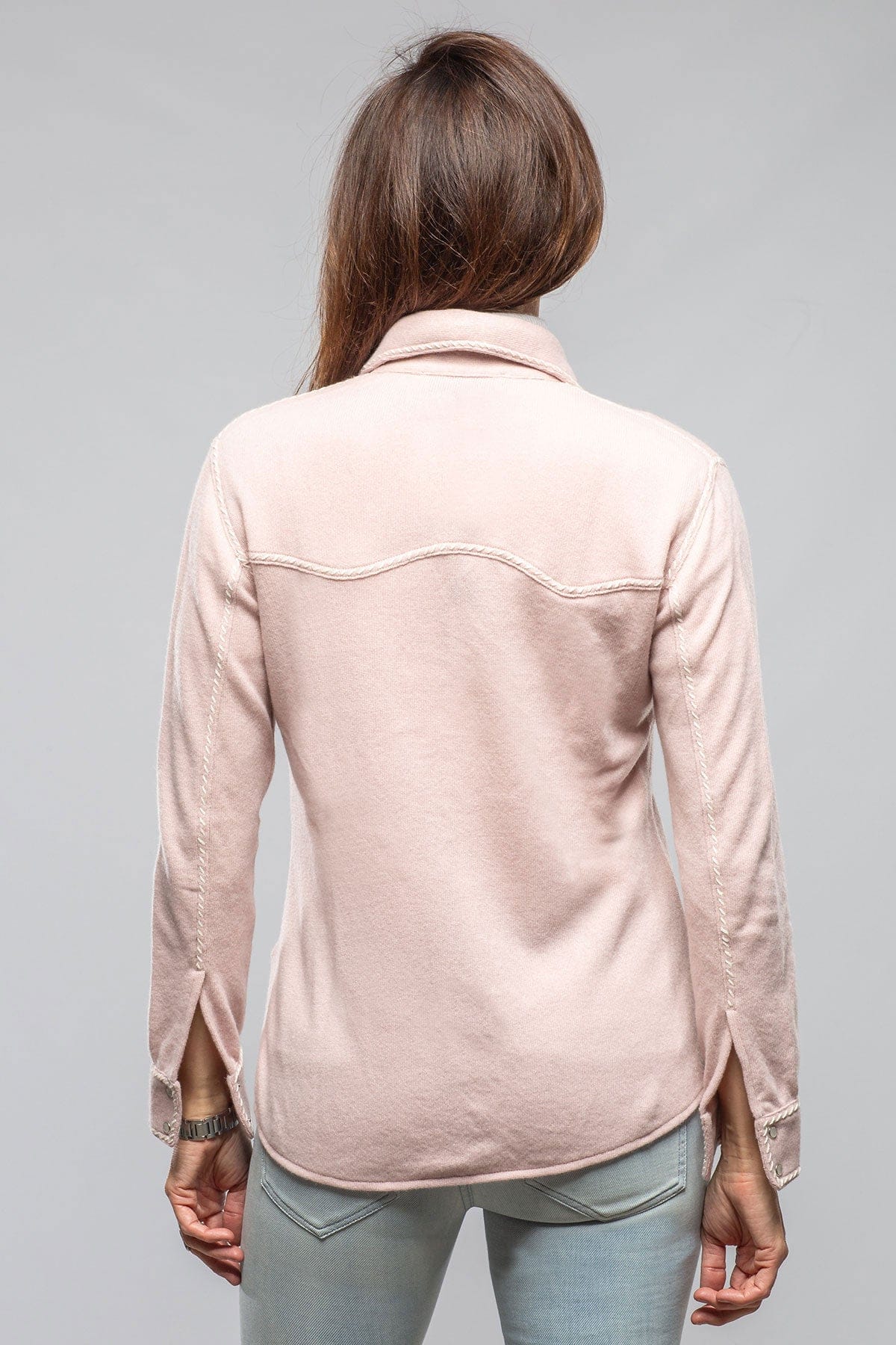Whipstitch Cashmere Western Shirt In Soft Pink - Image 5