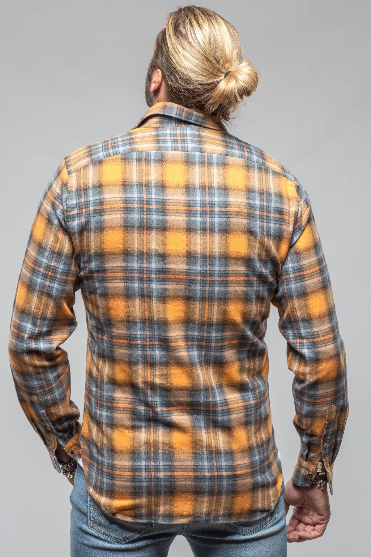 Sunbeam Cotton Check Snap Shirt In Orange Blue - Image 5