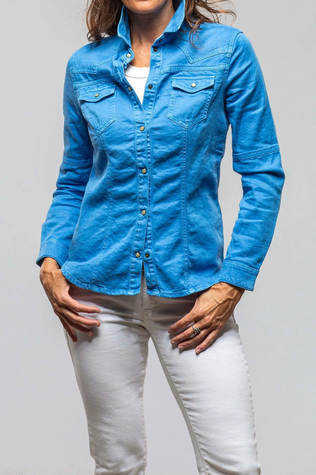 Yarmony Linen-Cotton Snap Shirt In Electric Blue