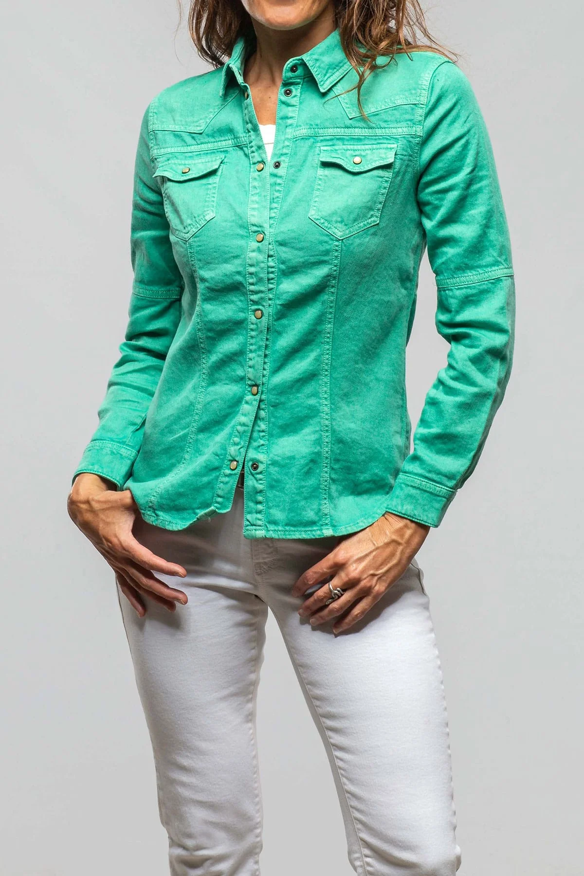 Yarmony Linen-Cotton Snap Shirt In Kingman Turquoise