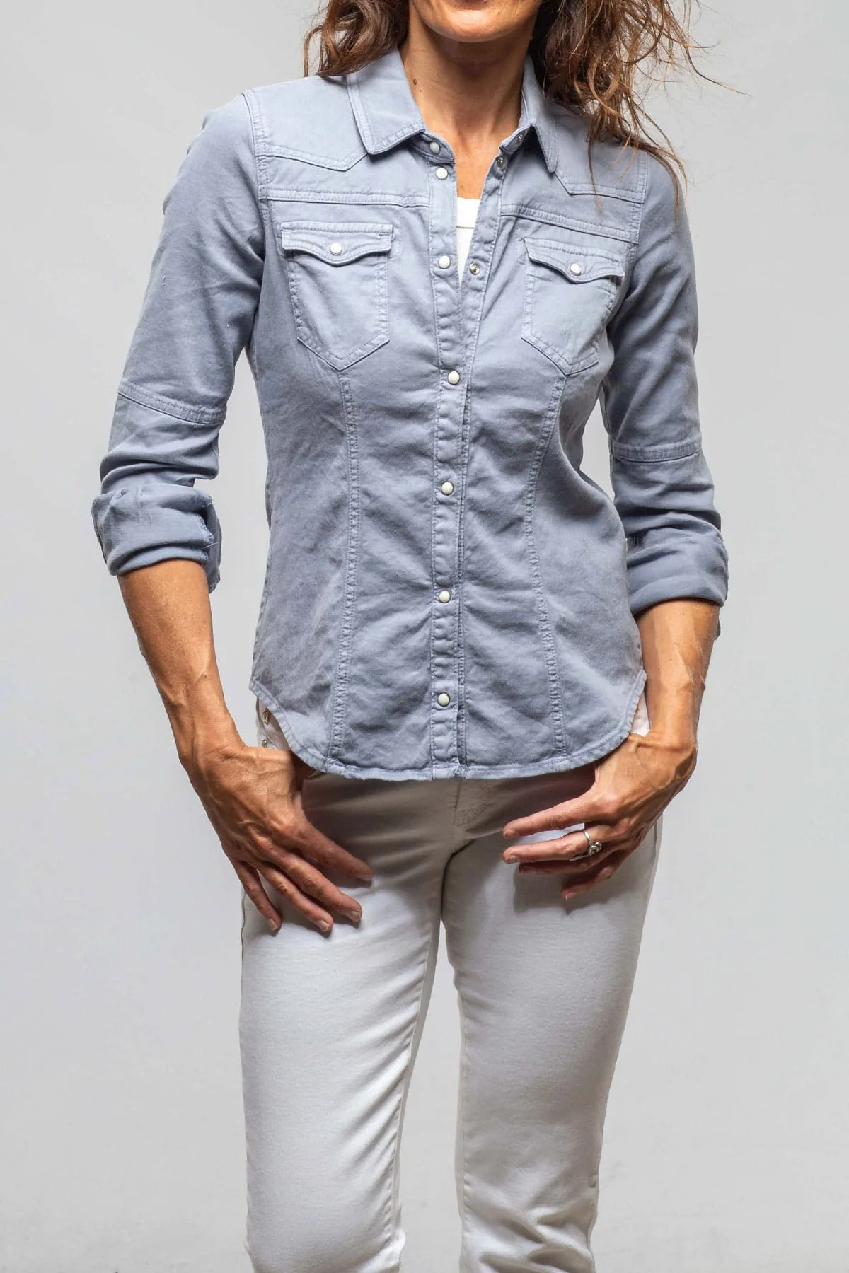 Yarmony Linen-Cotton Snap Shirt In Lavender