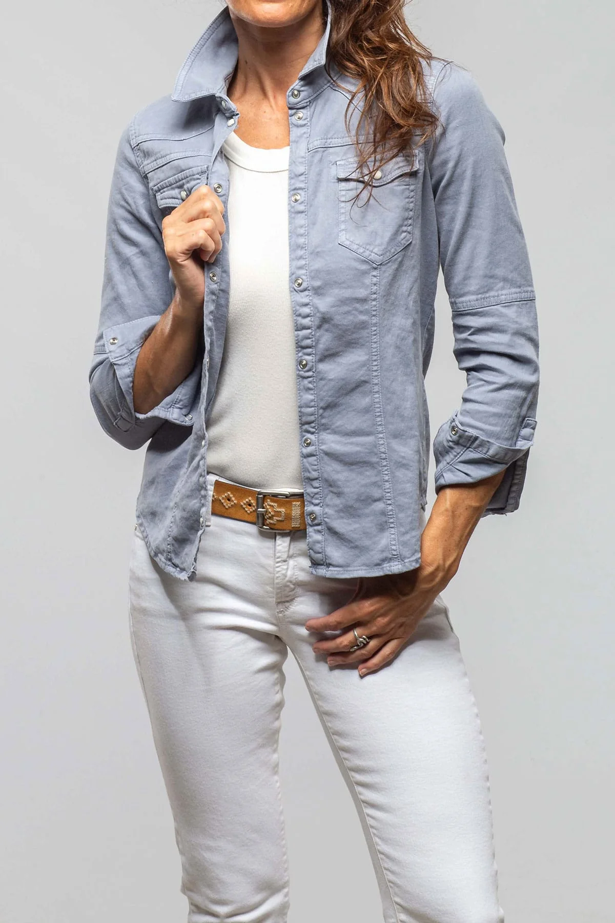 Yarmony Linen-Cotton Snap Shirt In Lavender - Image 3