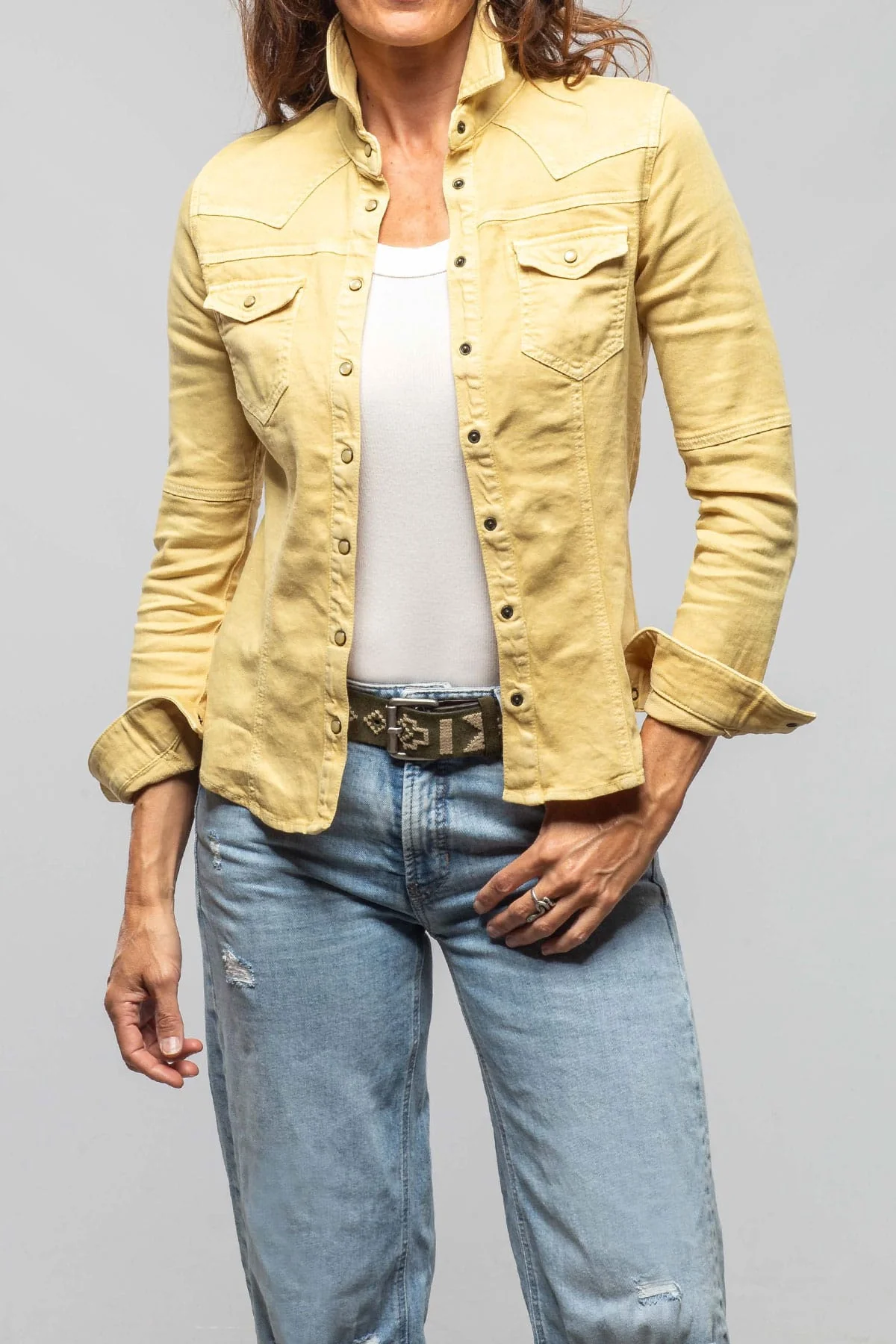 Yarmony Linen-Cotton Snap Shirt In Limone - Image 3